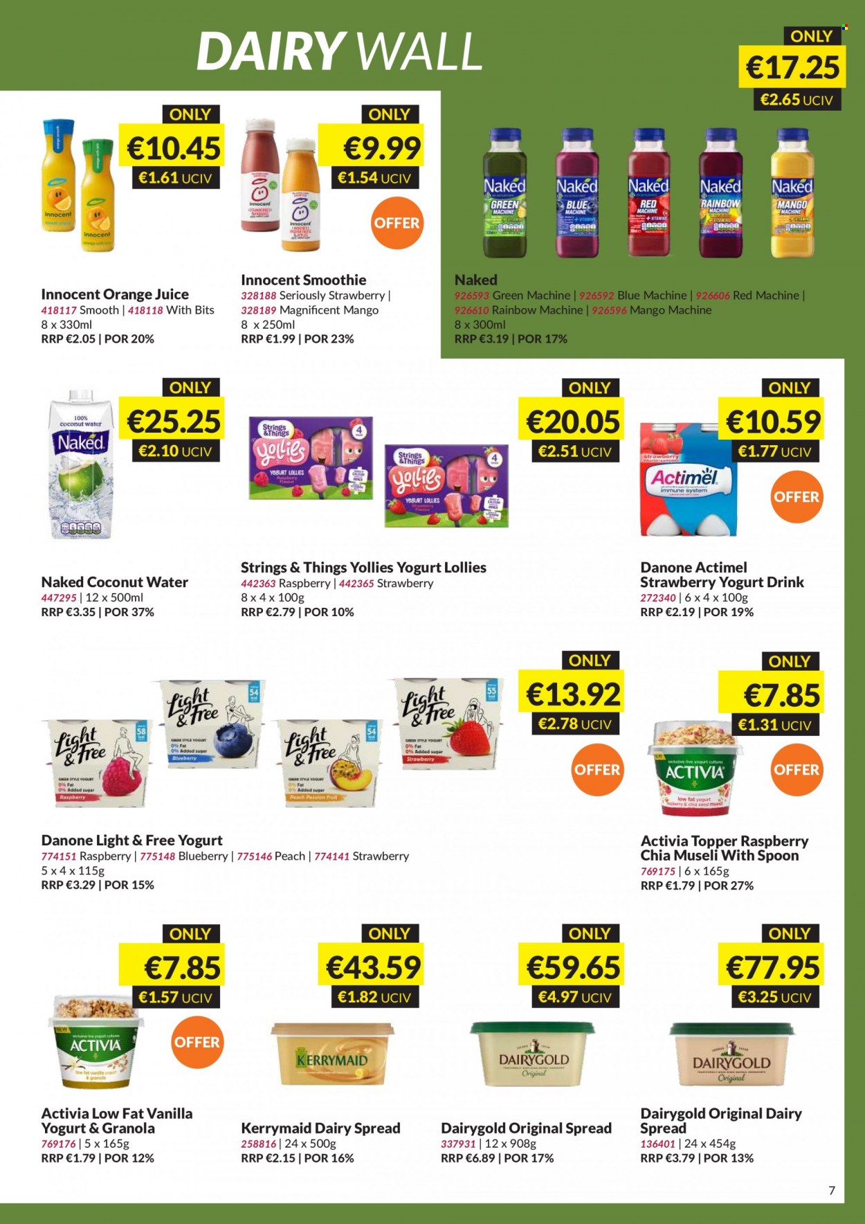 thumbnail - MUSGRAVE Market Place offer  - 22.01.2023 - 11.02.2023 - Sales products - mango, yoghurt, Danone, Activia, Actimel, yoghurt drink, granola, orange juice, juice, coconut water, smoothie, spoon, topper. Page 7.