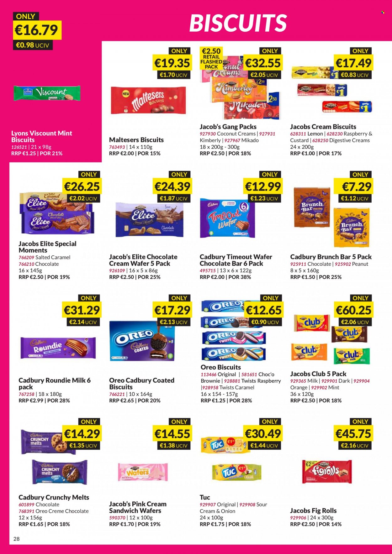 thumbnail - MUSGRAVE Market Place offer  - 22.01.2023 - 11.02.2023 - Sales products - brownies, coconut, oranges, sandwich, Oreo, milk, wafers, biscuit, Maltesers, Cadbury, Digestive, chocolate bar, Lyons, Jacobs, Moments. Page 28.