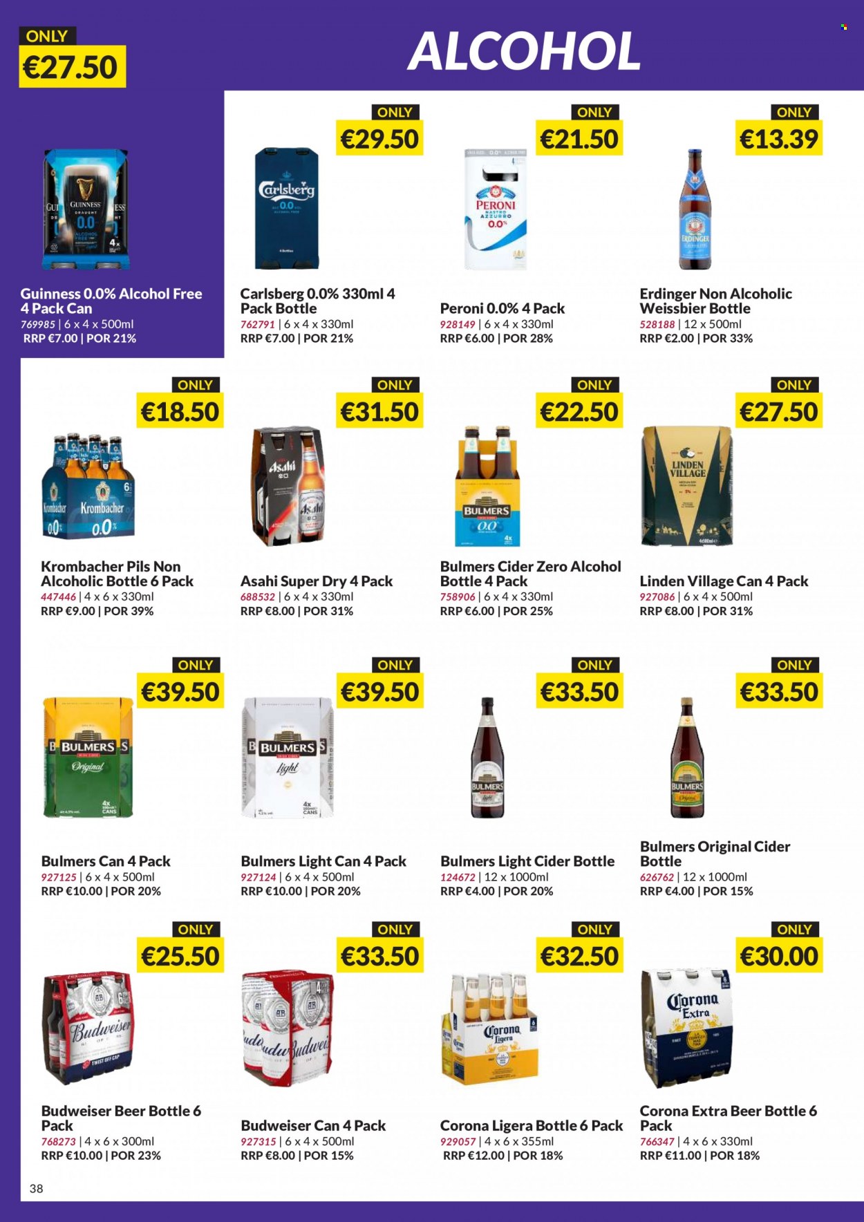 thumbnail - MUSGRAVE Market Place offer  - 22.01.2023 - 11.02.2023 - Sales products - cider, beer, Corona Extra, Bulmers, Carlsberg, Guinness, Peroni, Budweiser. Page 38.