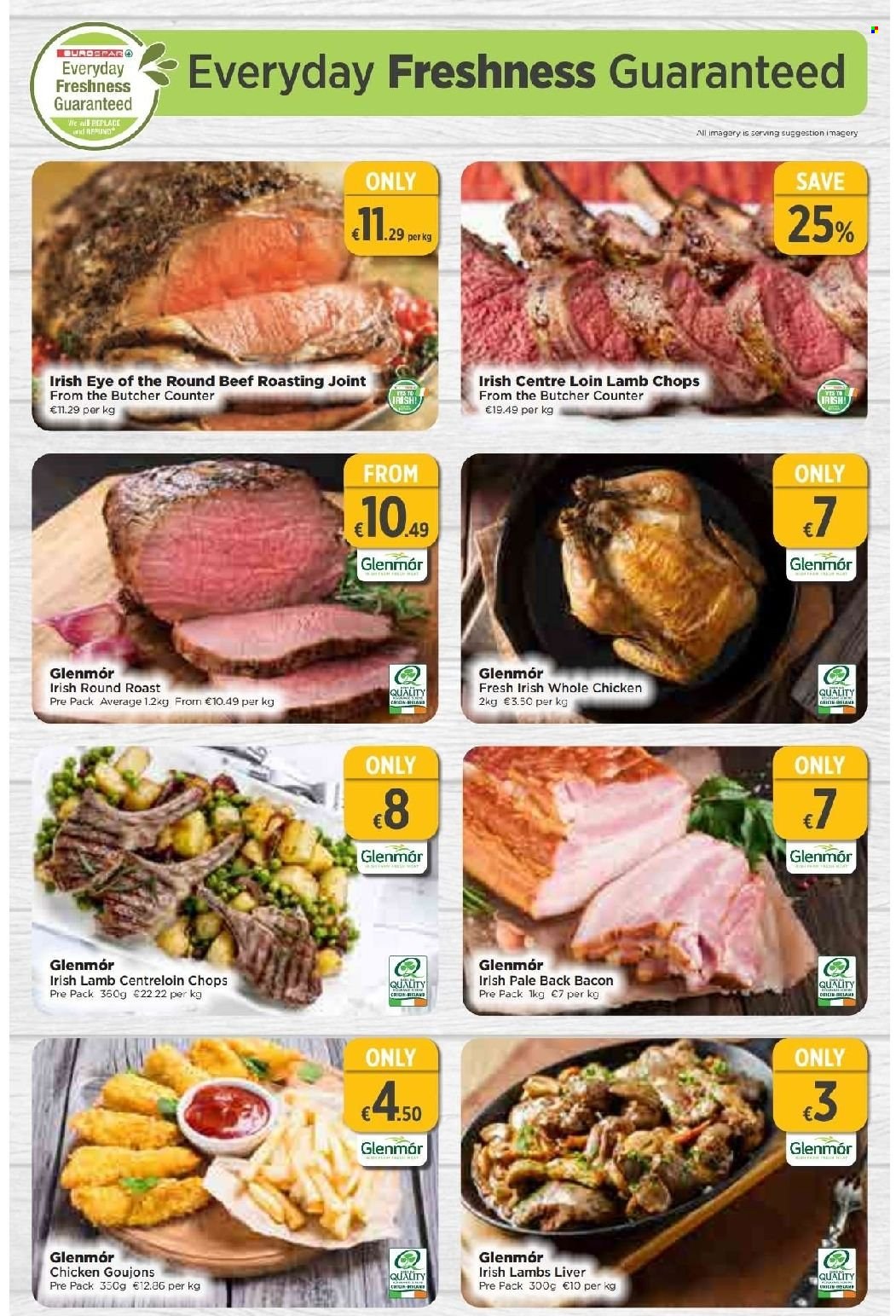thumbnail - EUROSPAR offer  - 19.01.2023 - 08.02.2023 - Sales products - bacon, whole chicken, beef meat, round roast, lamb chops, lamb meat. Page 2.
