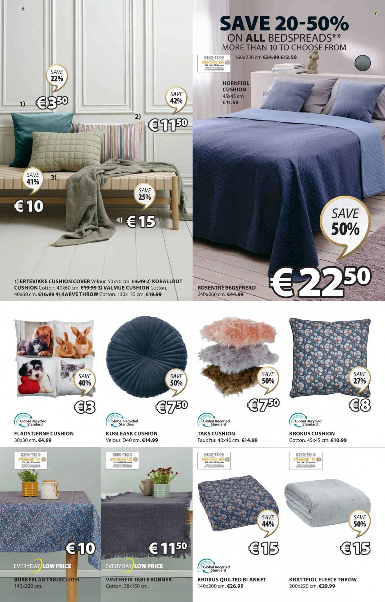 thumbnail - JYSK offer  - 26.01.2023 - 08.02.2023 - Sales products - cushion, table runner, tablecloth, bedspread, blanket, fleece throw. Page 8.