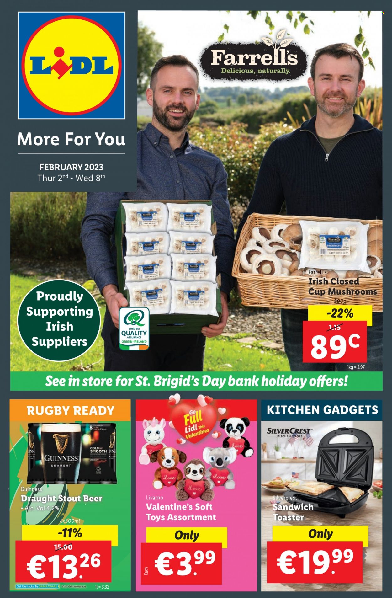 thumbnail - Lidl offer  - 02.02.2023 - 08.02.2023 - Sales products - SilverCrest, sandwich, beer, Guinness, kitchen tools, toaster, toys. Page 1.