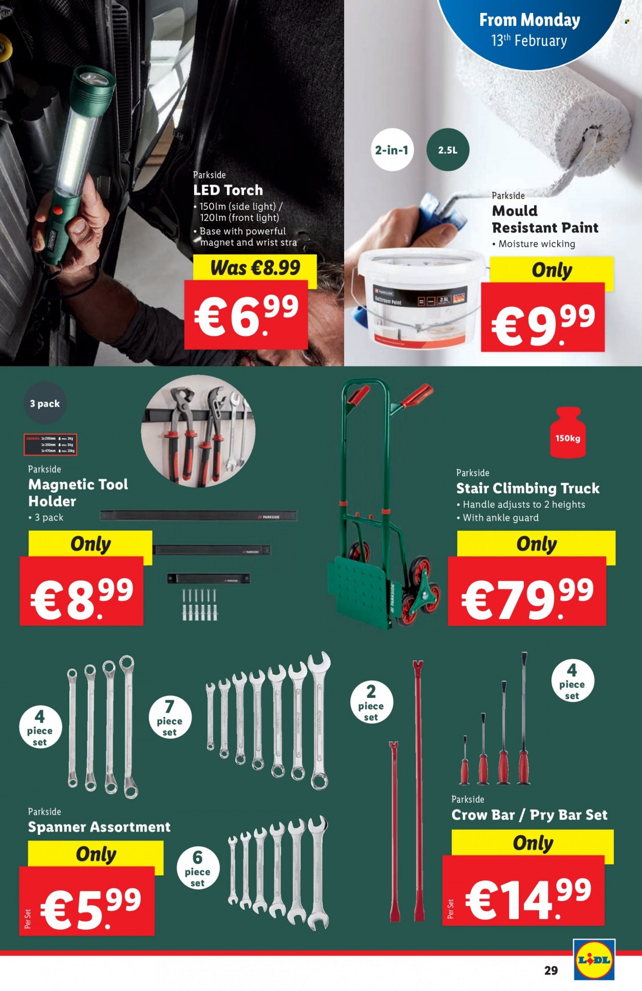 thumbnail - Lidl offer  - 09.02.2023 - 15.02.2023 - Sales products - holder, Parkside, pry bar, spanner, crowbar, tool holder, torch. Page 29.