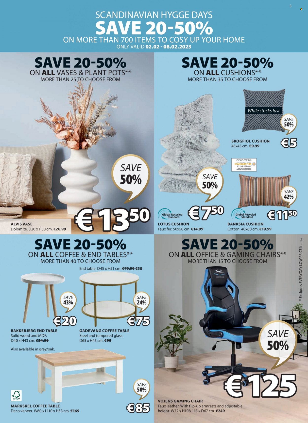 thumbnail - JYSK offer  - 02.02.2023 - 15.02.2023 - Sales products - chair, coffee table, end table, Lotus, cushion, vase, pot. Page 3.