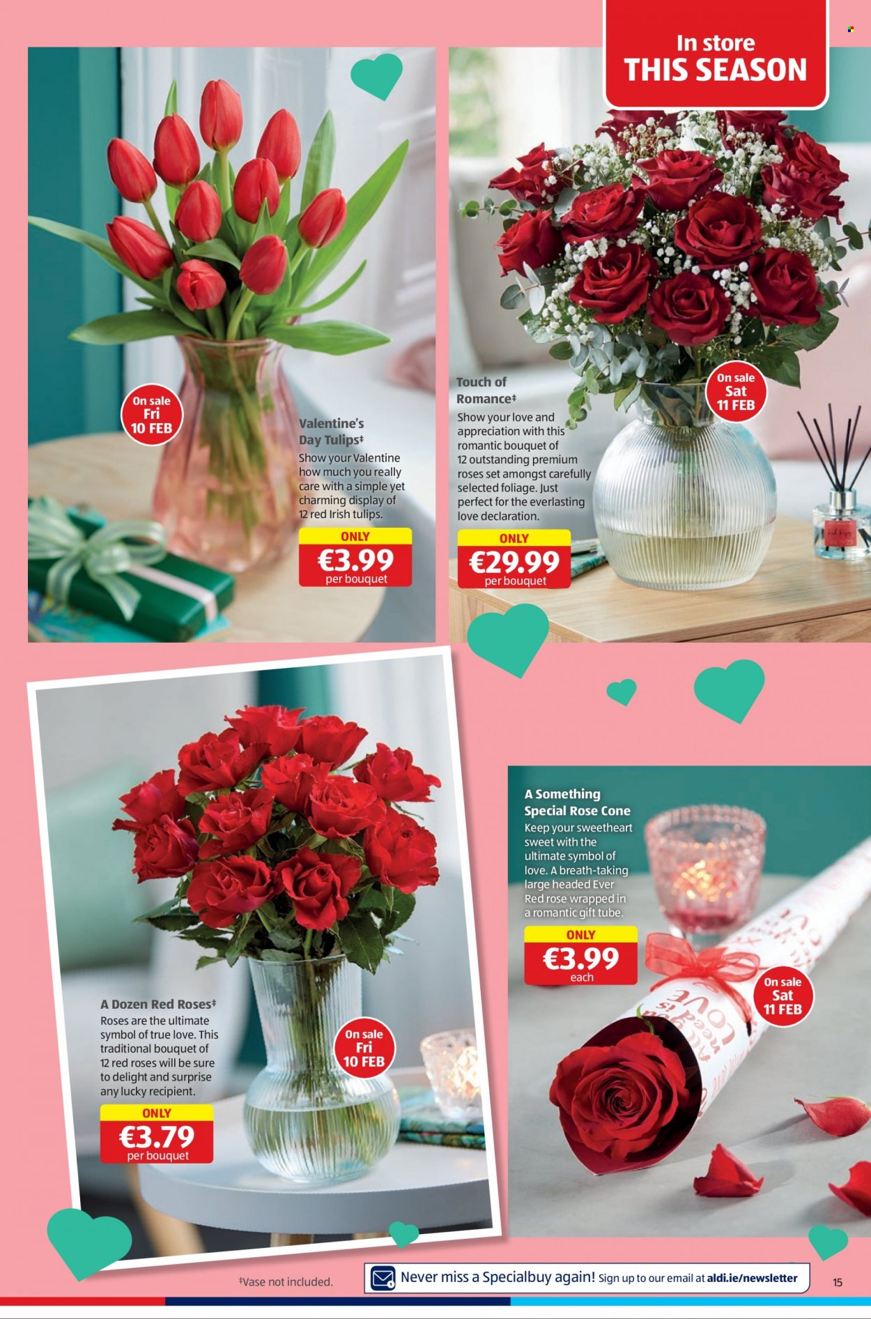 thumbnail - Aldi offer  - 09.02.2023 - 15.02.2023 - Sales products - wine, rosé wine, Sure, tulip, bouquet, rose. Page 15.