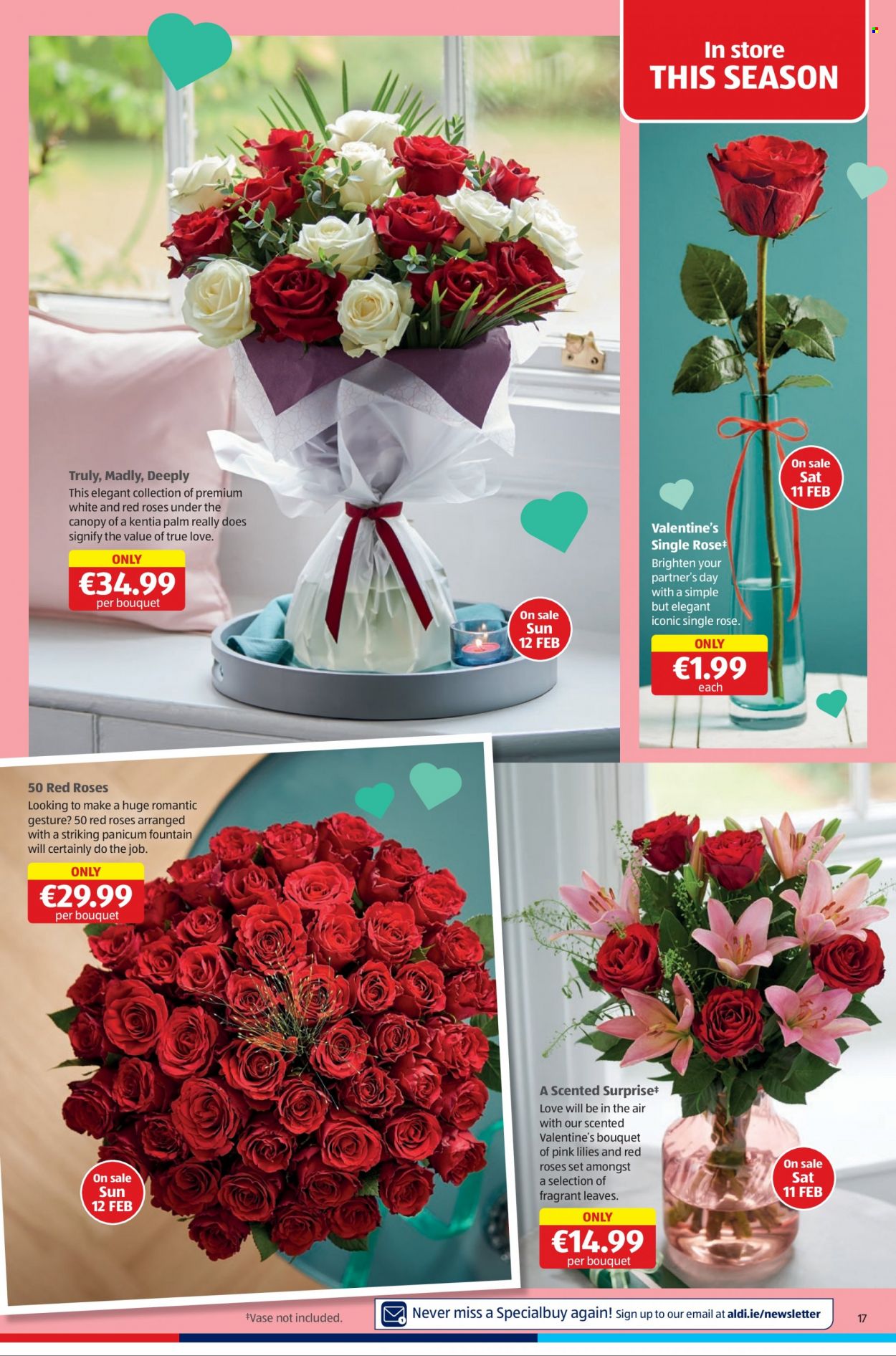 thumbnail - Aldi offer  - 09.02.2023 - 15.02.2023 - Sales products - wine, rosé wine, TRULY, bouquet, rose. Page 17.