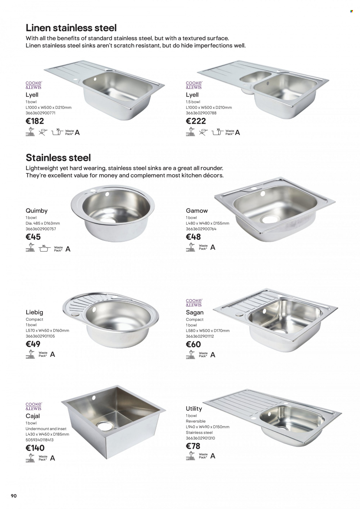 thumbnail - B&Q offer  - Sales products - stainless steel sink, linens. Page 90.