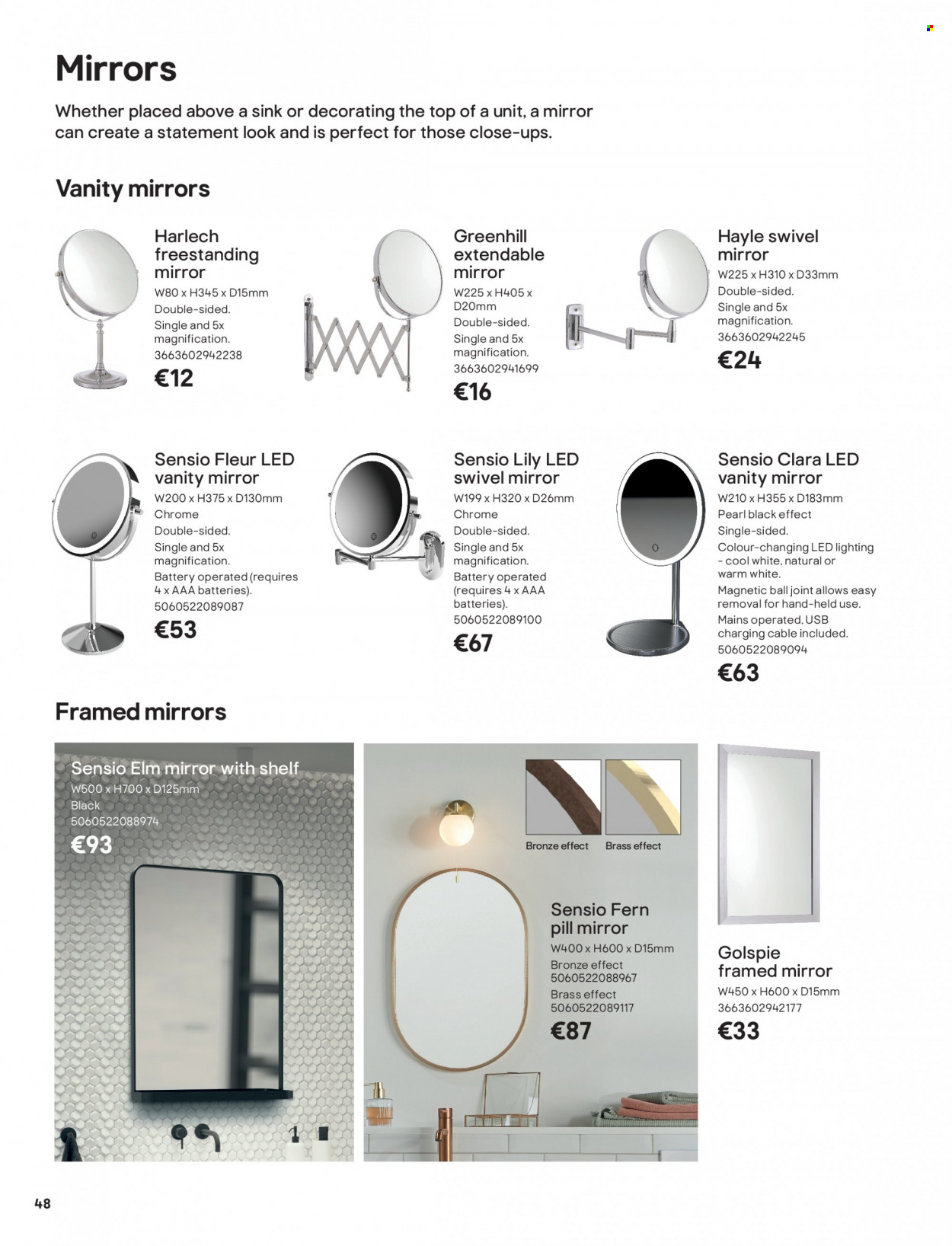 thumbnail - B&Q offer  - Sales products - vanity, mirror, mirror with shelf, sink. Page 48.