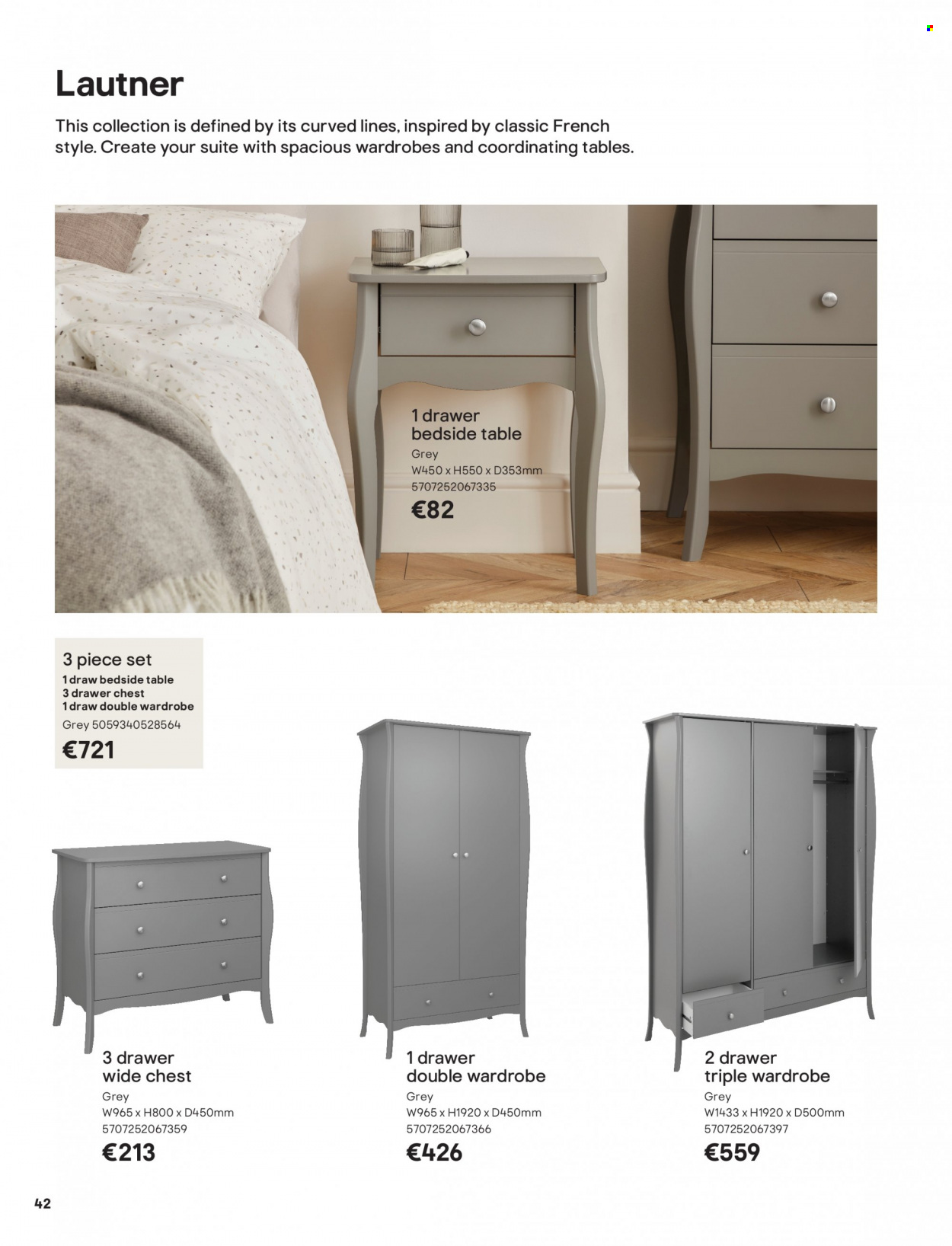 thumbnail - B&Q offer  - Sales products - table, wardrobes, wardrobe, bedside table. Page 42.