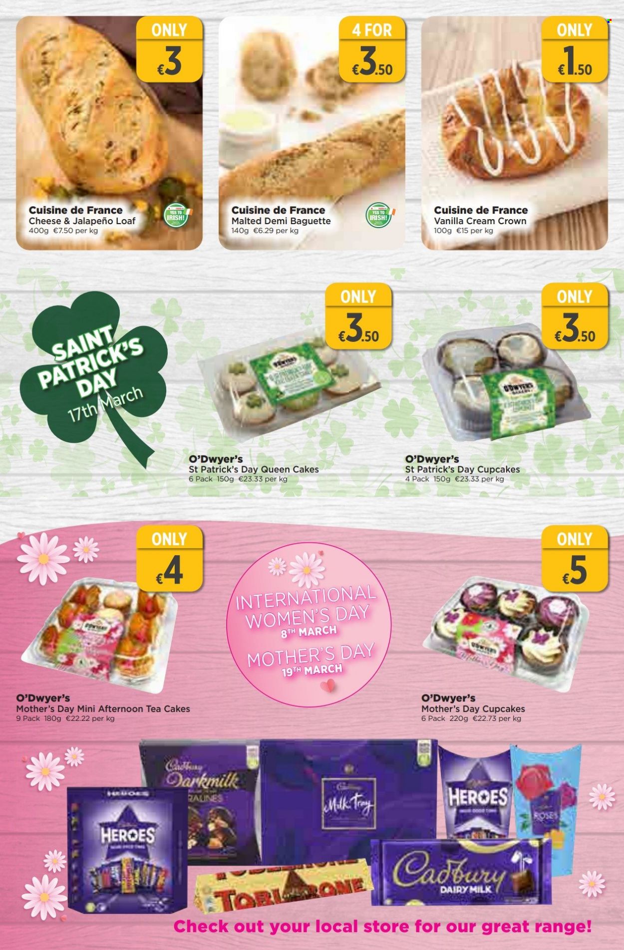 thumbnail - EUROSPAR offer  - 02.03.2023 - 22.03.2023 - Sales products - baguette, cake, cupcake, O'Dwyers, Dairy Milk, tea. Page 7.
