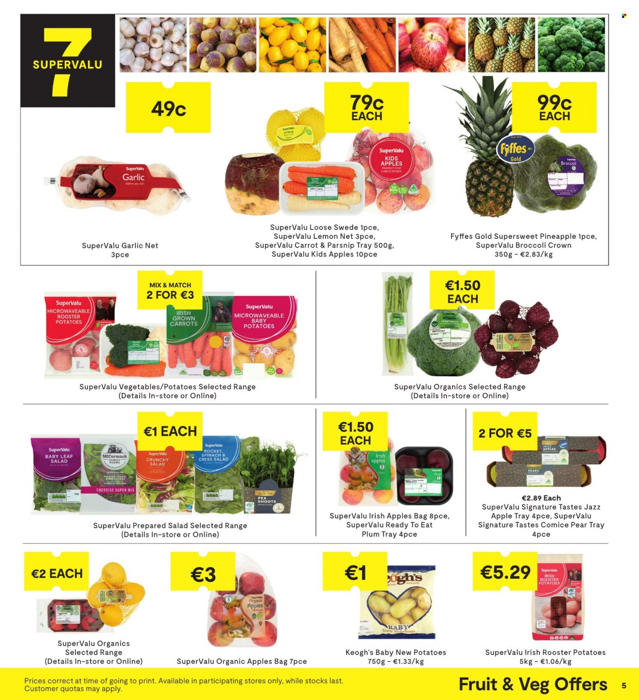 thumbnail - SuperValu offer  - 09.03.2023 - 22.03.2023 - Sales products - broccoli, carrots, garlic, rocket, potatoes, salad, pineapple, pears, apples. Page 6.
