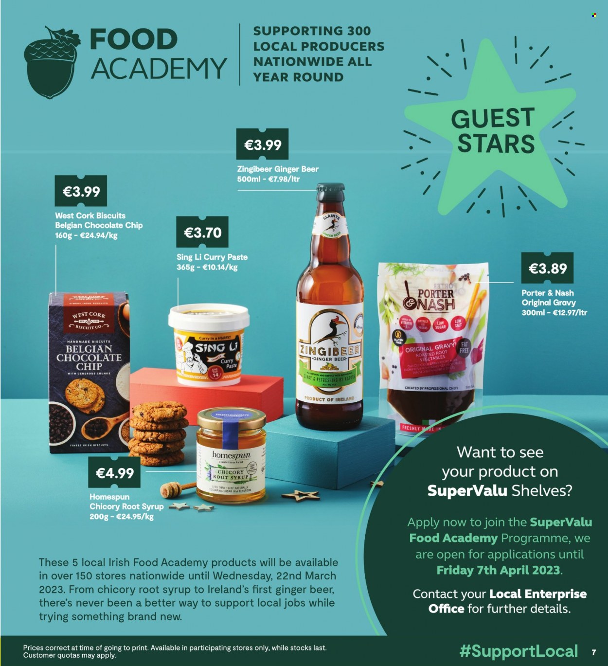 thumbnail - SuperValu offer  - 09.03.2023 - 22.03.2023 - Sales products - chocolate chips, biscuit, salt, curry paste, syrup, beer, ginger beer. Page 8.