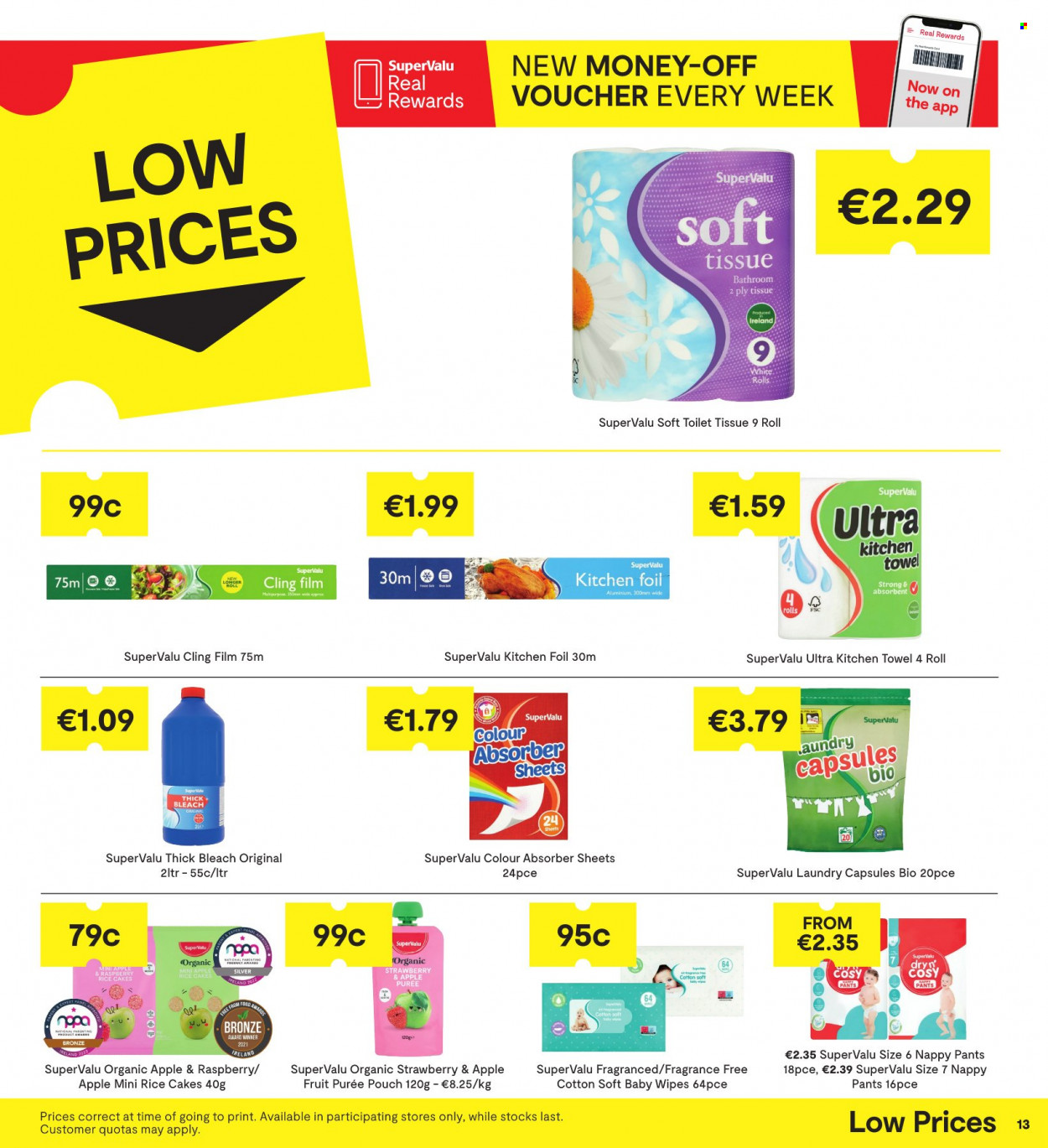 thumbnail - SuperValu offer  - 09.03.2023 - 22.03.2023 - Sales products - wipes, pants, baby wipes, nappies, toilet paper, kitchen towels, bleach, thick bleach, laundry capsules. Page 14.