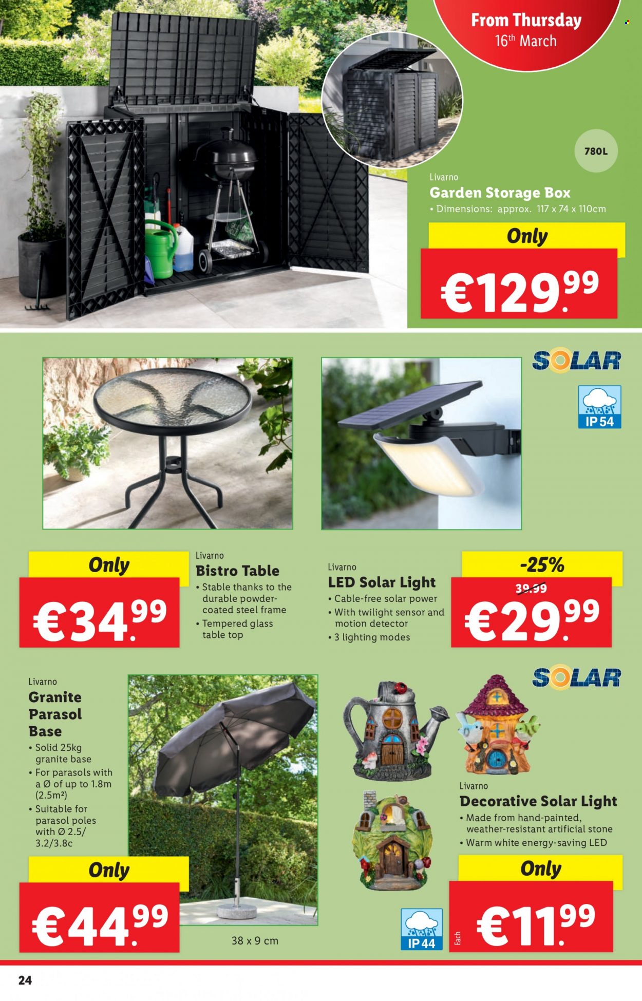thumbnail - Lidl offer  - 16.03.2023 - 22.03.2023 - Sales products - storage box, solar light, lighting, garden storage box. Page 24.
