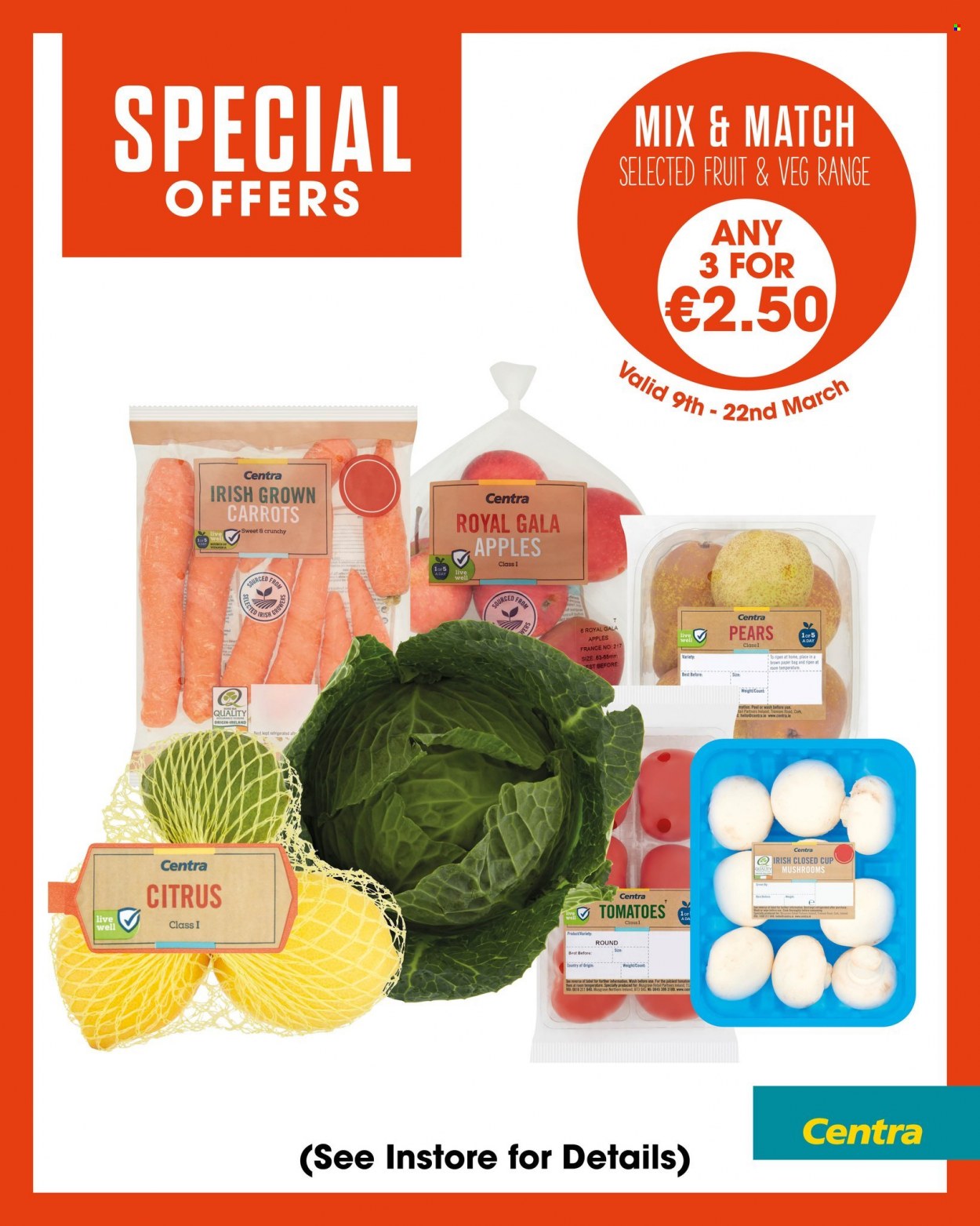 thumbnail - Centra offer  - 09.03.2023 - 22.03.2023 - Sales products - carrots, tomatoes, Gala, pears, apples, L'Or, paper bag. Page 4.