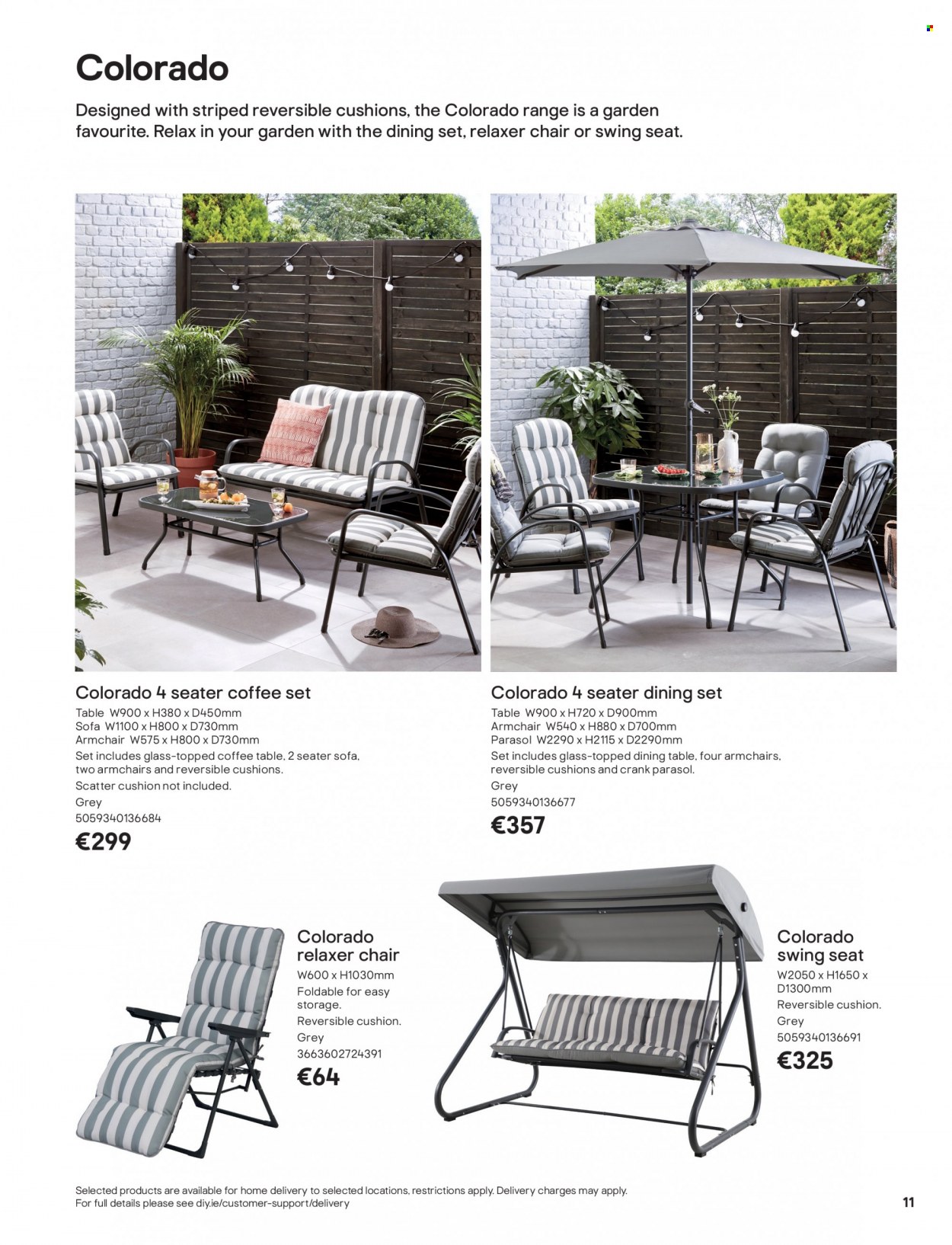 thumbnail - B&Q offer  - Sales products - dining set, dining table, table, chair, arm chair, sofa, coffee table, cushion. Page 11.