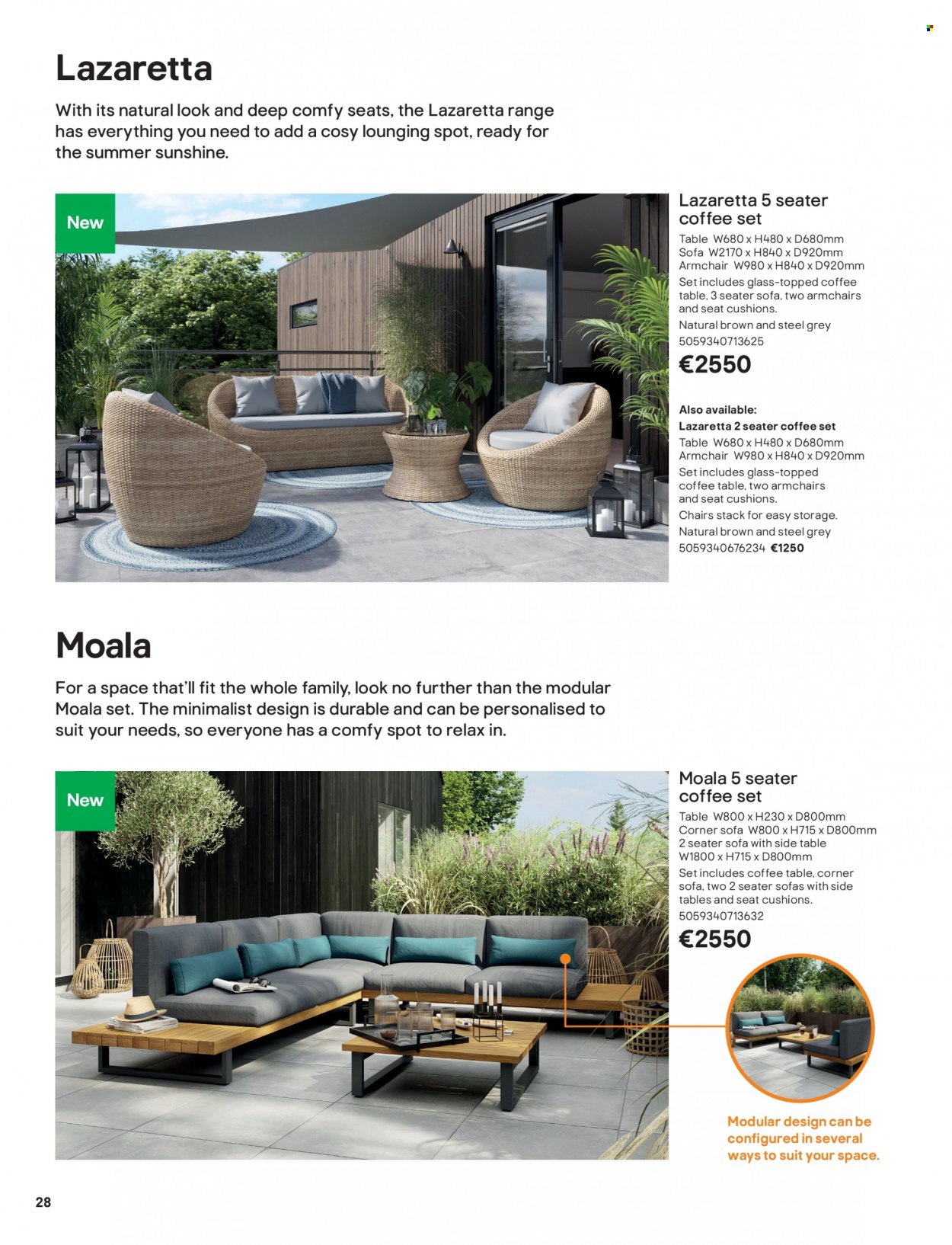thumbnail - B&Q offer  - Sales products - table, chair, arm chair, corner sofa, sofa, coffee table, sidetable, cushion. Page 28.