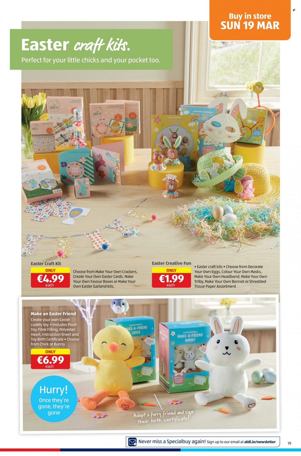 thumbnail - Aldi offer  - 16.03.2023 - 22.03.2023 - Sales products - eggs, crackers, toilet paper, tissues, paper, craft supplies, garland, toys. Page 19.