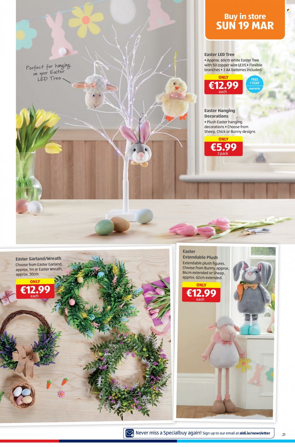 thumbnail - Aldi offer  - 16.03.2023 - 22.03.2023 - Sales products - aa batteries, wreath, LED tree, garland. Page 21.