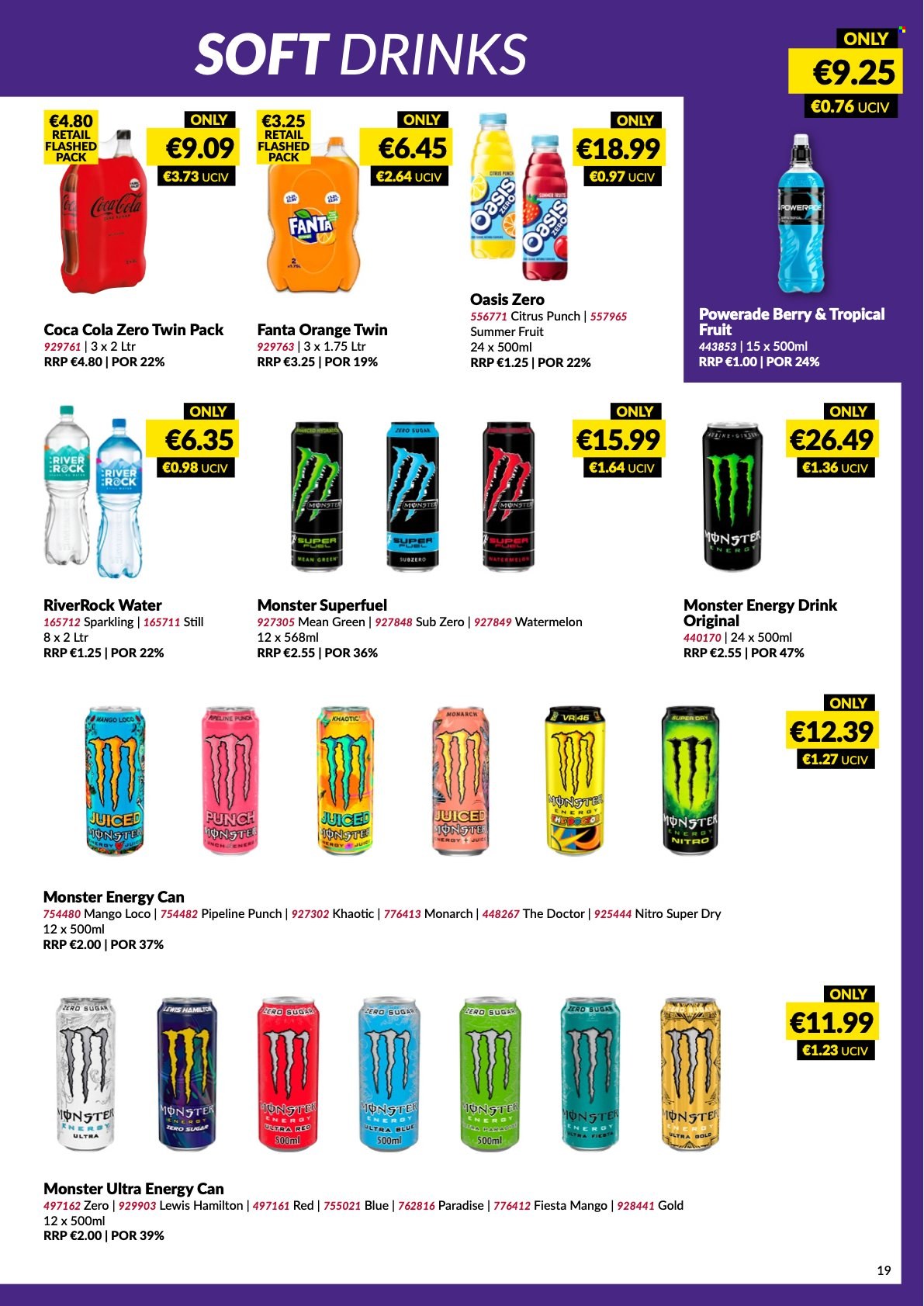 thumbnail - MUSGRAVE Market Place offer  - 12.03.2023 - 08.04.2023 - Sales products - mango, watermelon, summer fruit, oranges, Coca-Cola, Powerade, Fanta, energy drink, Monster, soft drink, Coca-Cola zero, Monster Energy, fruit punch, water. Page 19.