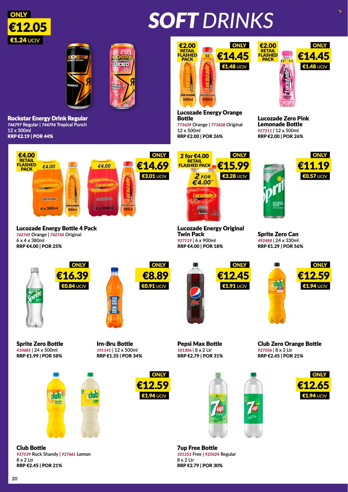 thumbnail - MUSGRAVE Market Place offer  - 12.03.2023 - 08.04.2023 - Sales products - oranges, lemonade, Sprite, Pepsi, energy drink, Pepsi Max, soft drink, 7UP, Club Zero, Lucozade, Rockstar, fruit punch. Page 20.