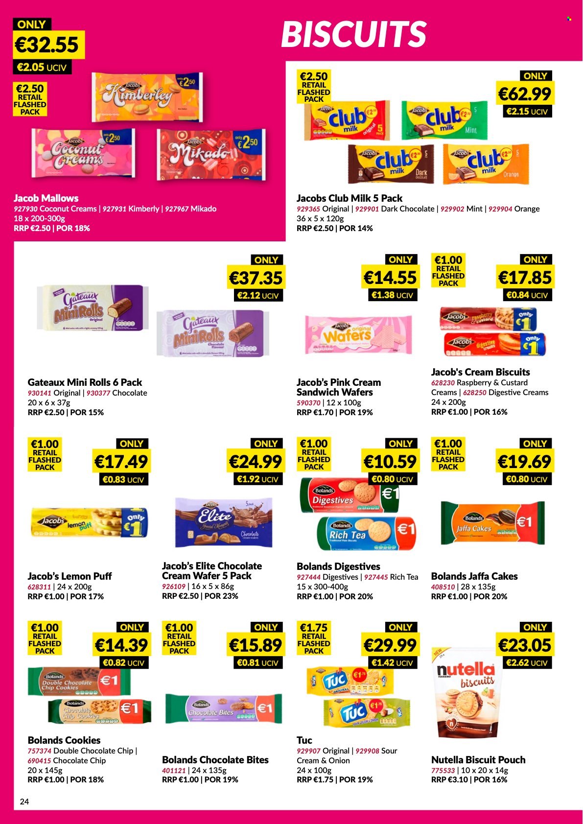 thumbnail - MUSGRAVE Market Place offer  - 12.03.2023 - 08.04.2023 - Sales products - cake, coconut, oranges, sandwich, cookies, marshmallows, wafers, Nutella, chocolate chips, biscuit, dark chocolate, club milk, Digestive, tea, Jacobs. Page 24.