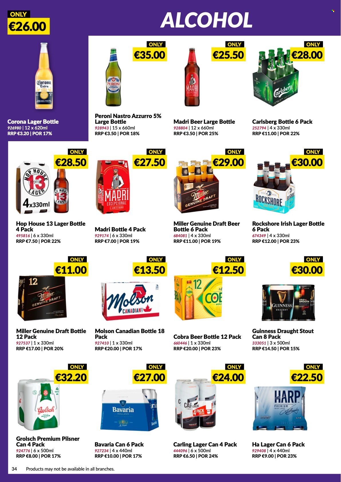 thumbnail - MUSGRAVE Market Place offer  - 12.03.2023 - 08.04.2023 - Sales products - alcohol, beer, Corona Extra, Carlsberg, Guinness, Peroni, Carling, Miller, Grolsch, Lager, Rockshore. Page 34.