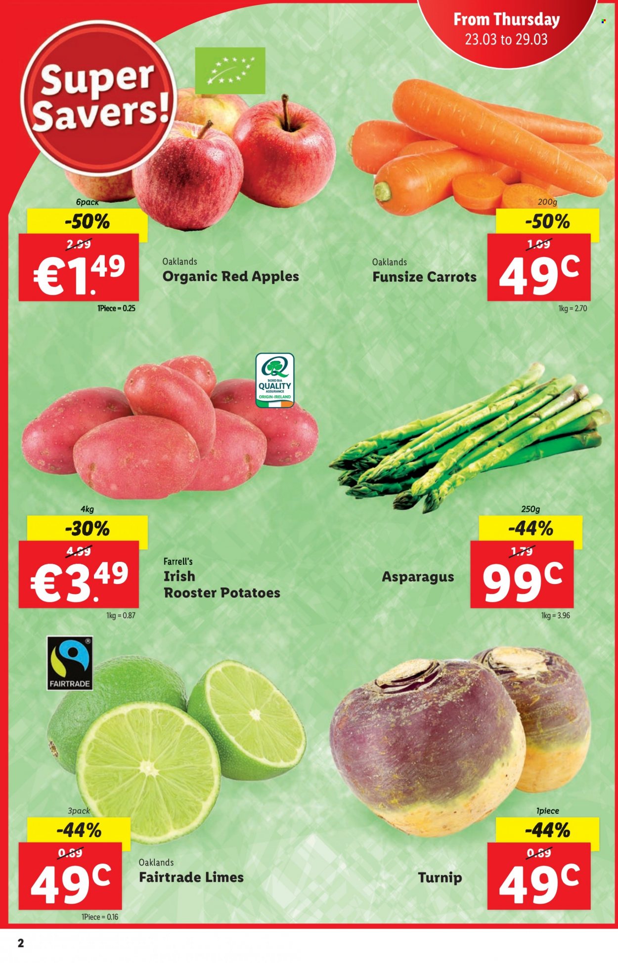 thumbnail - Lidl offer  - 23.03.2023 - 29.03.2023 - Sales products - asparagus, carrots, potatoes, limes, apples. Page 2.