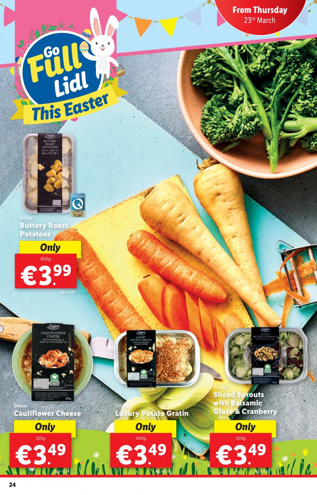 thumbnail - Lidl offer  - 23.03.2023 - 29.03.2023 - Sales products - cauliflower, potatoes, brussel sprouts, sauce, roast, cheese, truffles, balsamic glaze, oil. Page 24.