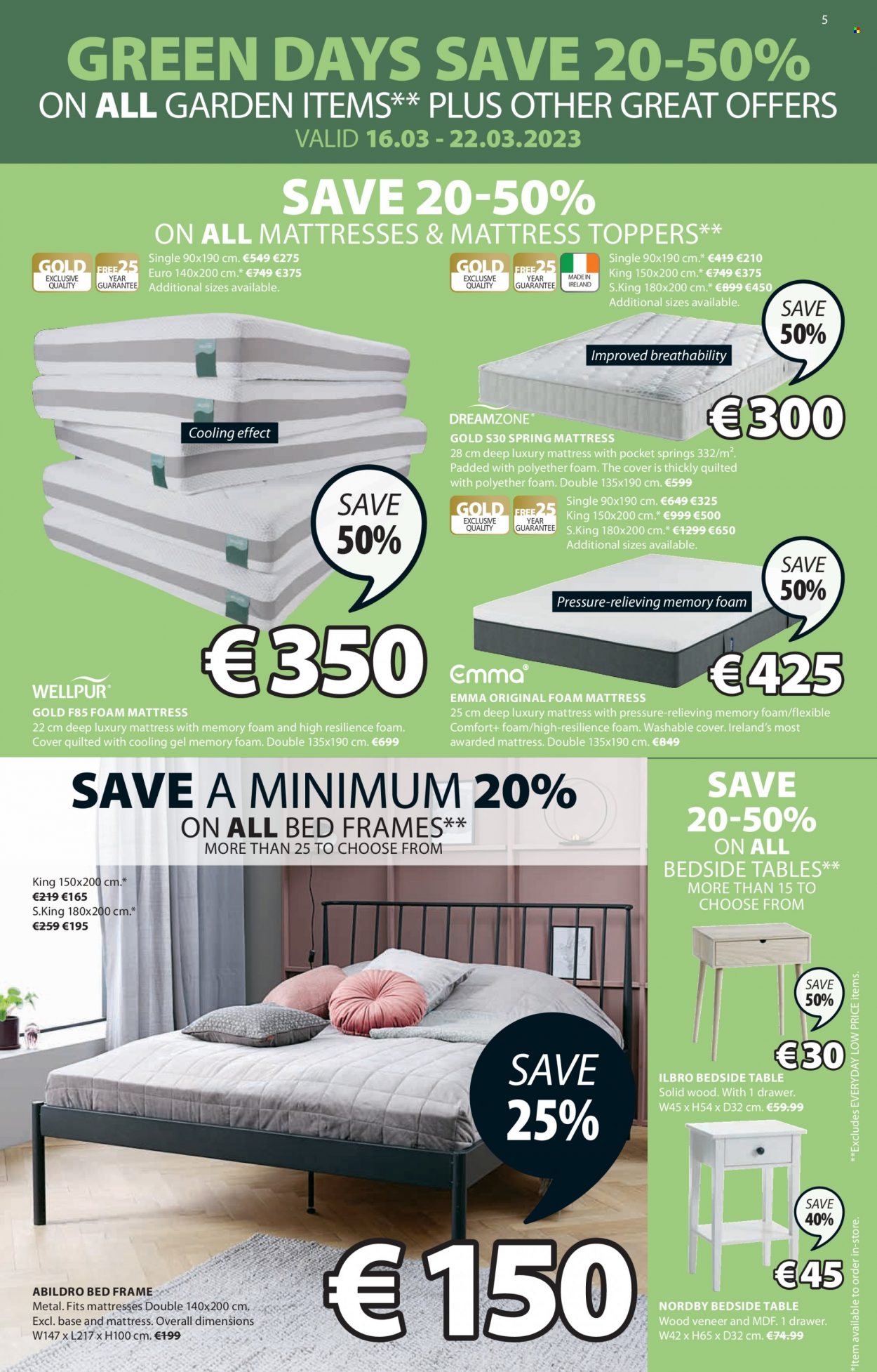 thumbnail - JYSK offer  - 16.03.2023 - 29.03.2023 - Sales products - table, bed, bed frame, foam mattress, bedside table. Page 5.