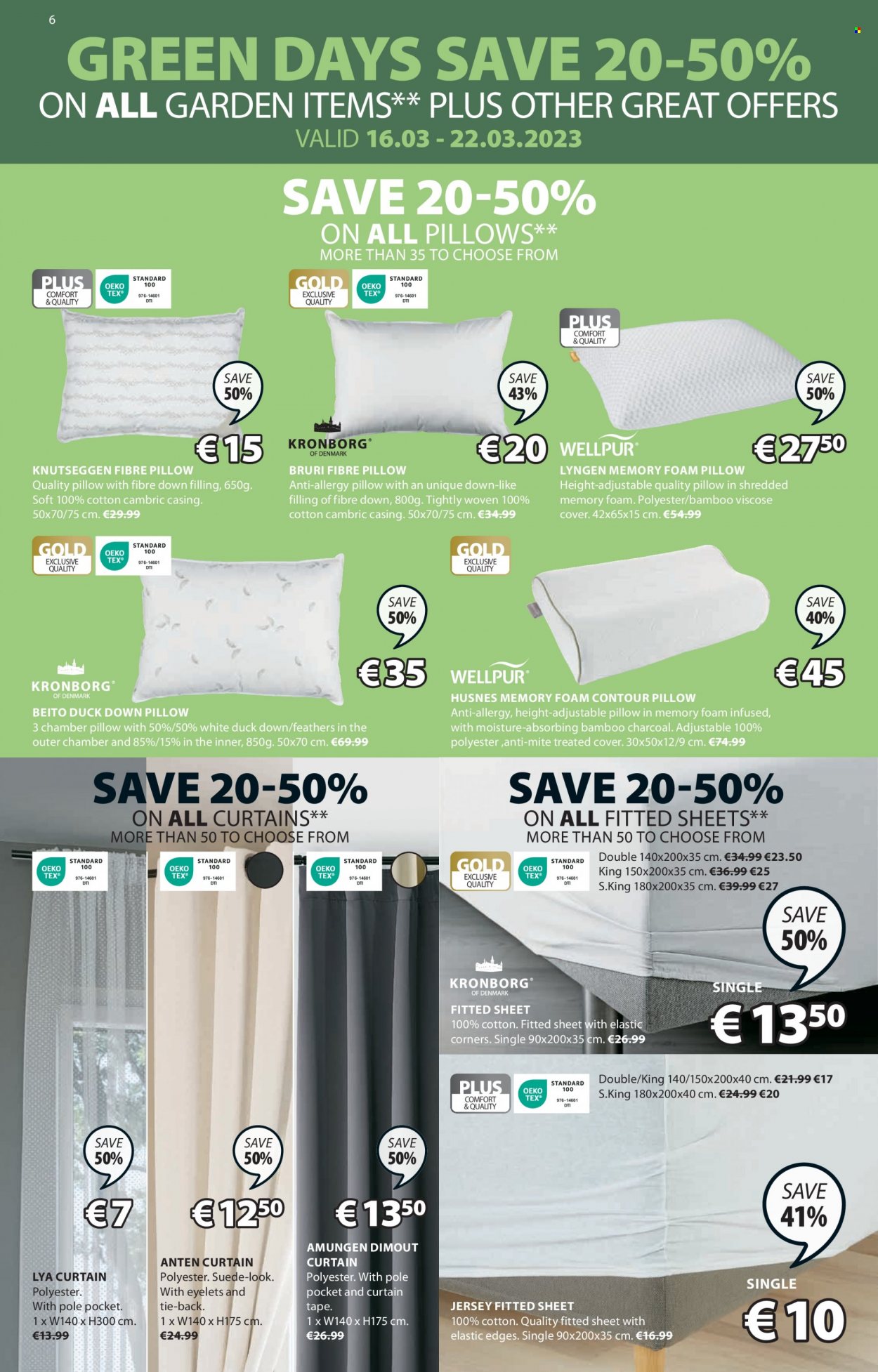 thumbnail - JYSK offer  - 16.03.2023 - 29.03.2023 - Sales products - pillow, foam pillow, curtain. Page 6.