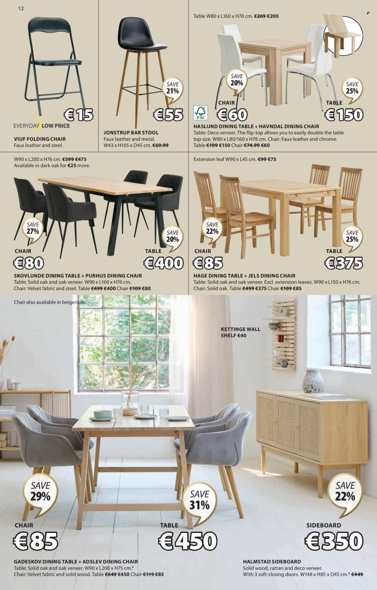 thumbnail - JYSK offer  - 16.03.2023 - 29.03.2023 - Sales products - dining table, stool, chair, bar stool, dining chair, sideboard, wall shelf, folding chair, chair pad. Page 12.
