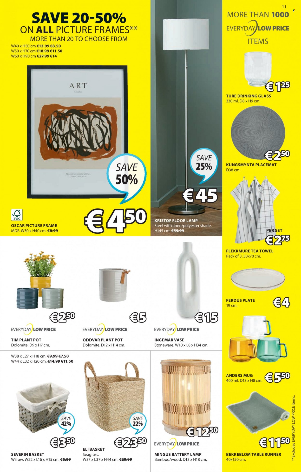 thumbnail - JYSK offer  - 23.03.2023 - 05.04.2023 - Sales products - picture frame, placemat, vase, basket, mug, plate, pot, stoneware, table runner, tea towels, linens, lamp, floor lamp, plant pot. Page 11.