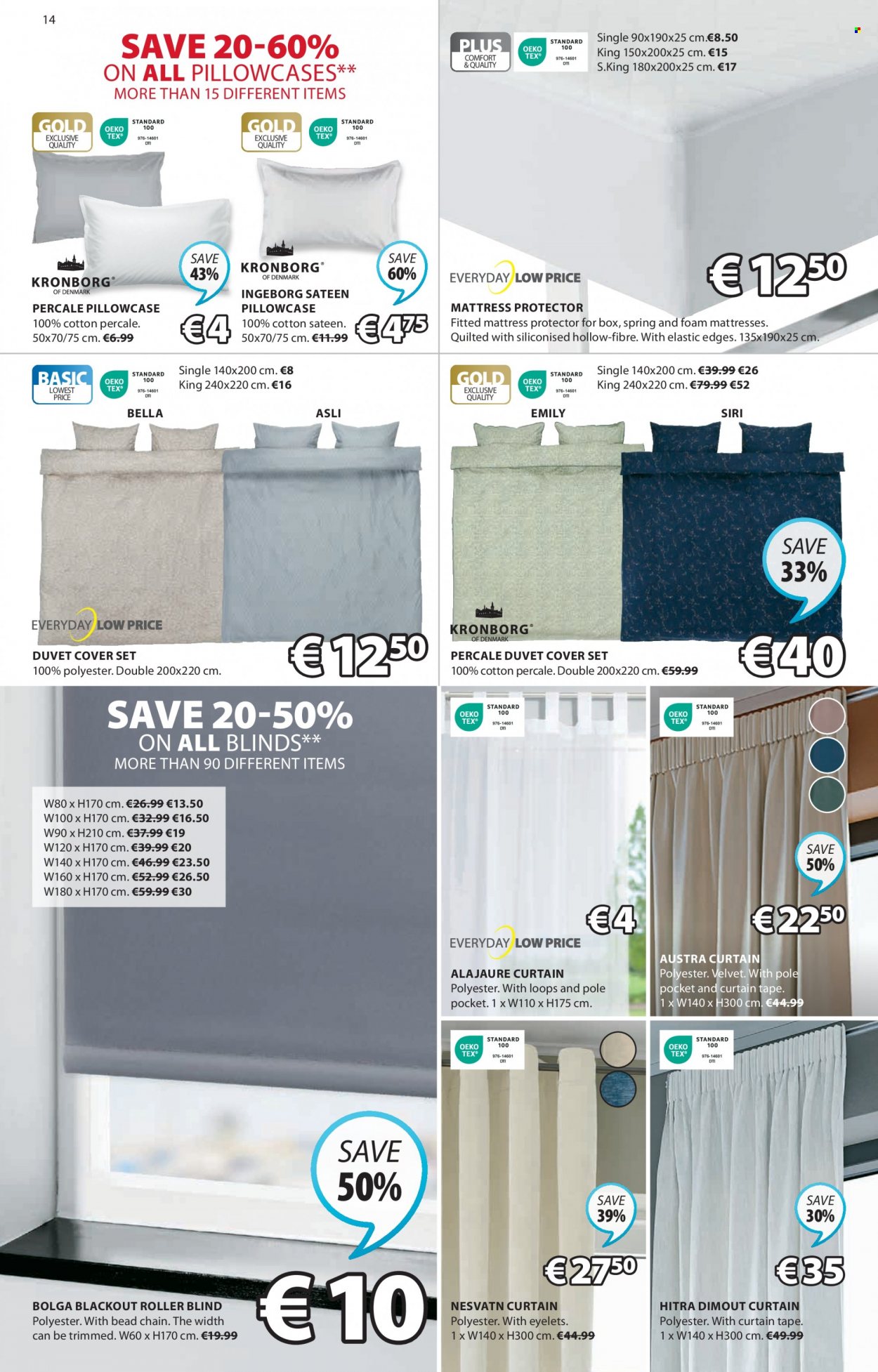 thumbnail - JYSK offer  - 23.03.2023 - 05.04.2023 - Sales products - mattress, mattress protector, duvet, pillowcase, curtain, quilt cover set, blackout. Page 14.