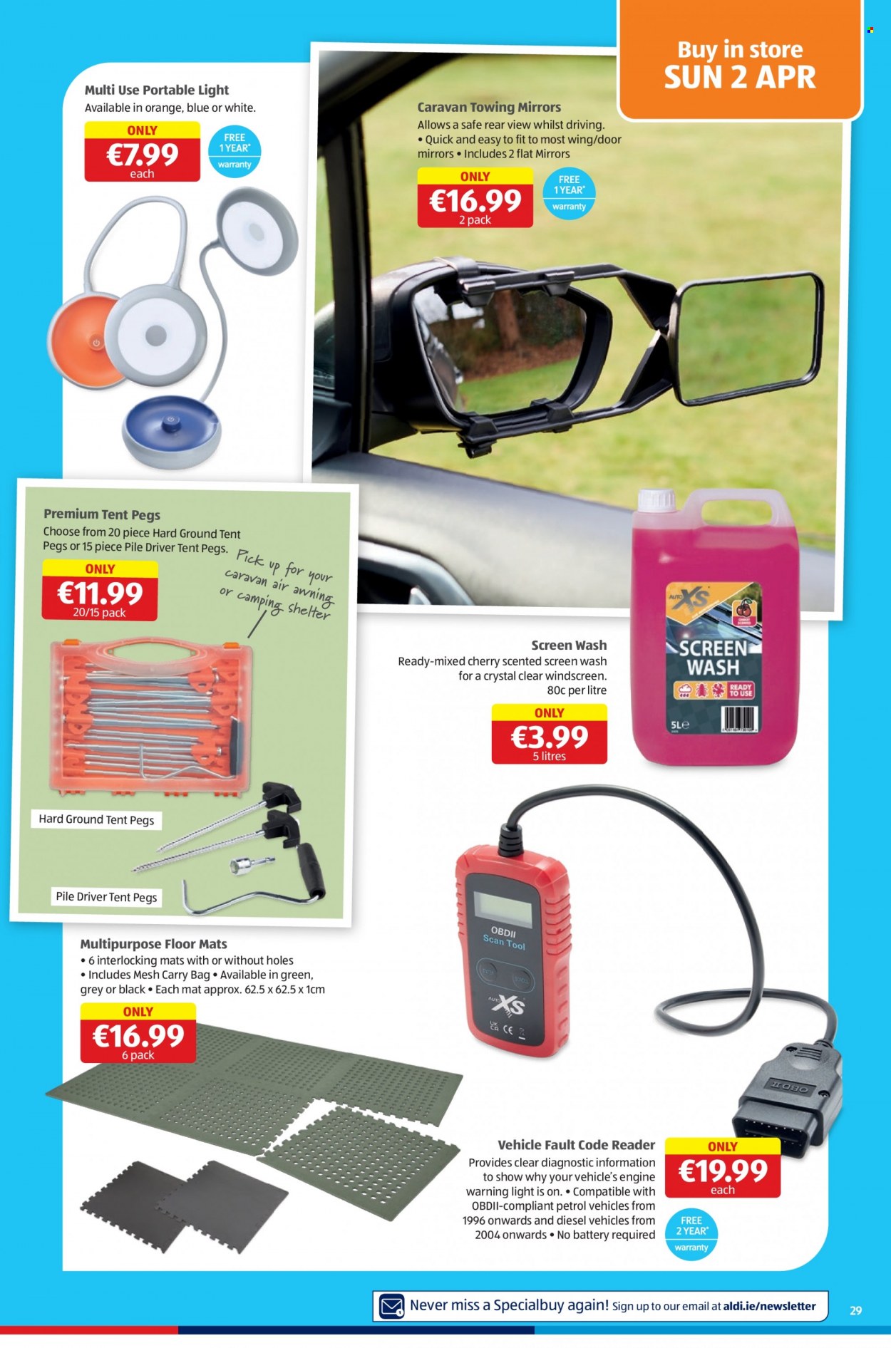 thumbnail - Aldi offer  - 30.03.2023 - 05.04.2023 - Sales products - cherries, mirror, carry bag, floor mat, vehicle, tent. Page 29.