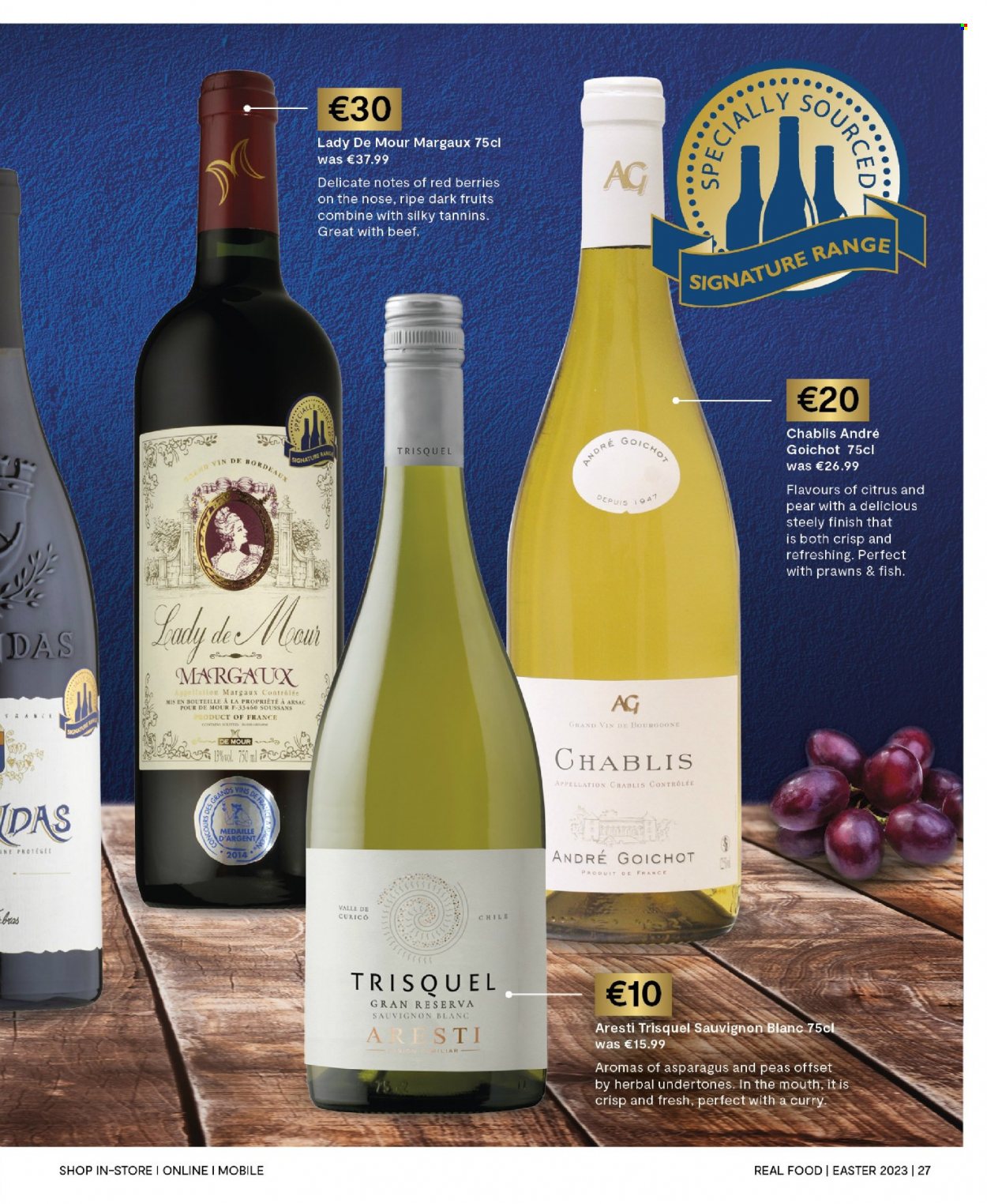thumbnail - SuperValu offer  - 01.03.2023 - 30.04.2023 - Sales products - pears, prawns, fish, Burgundy wine, white wine, wine, Sauvignon Blanc. Page 27.