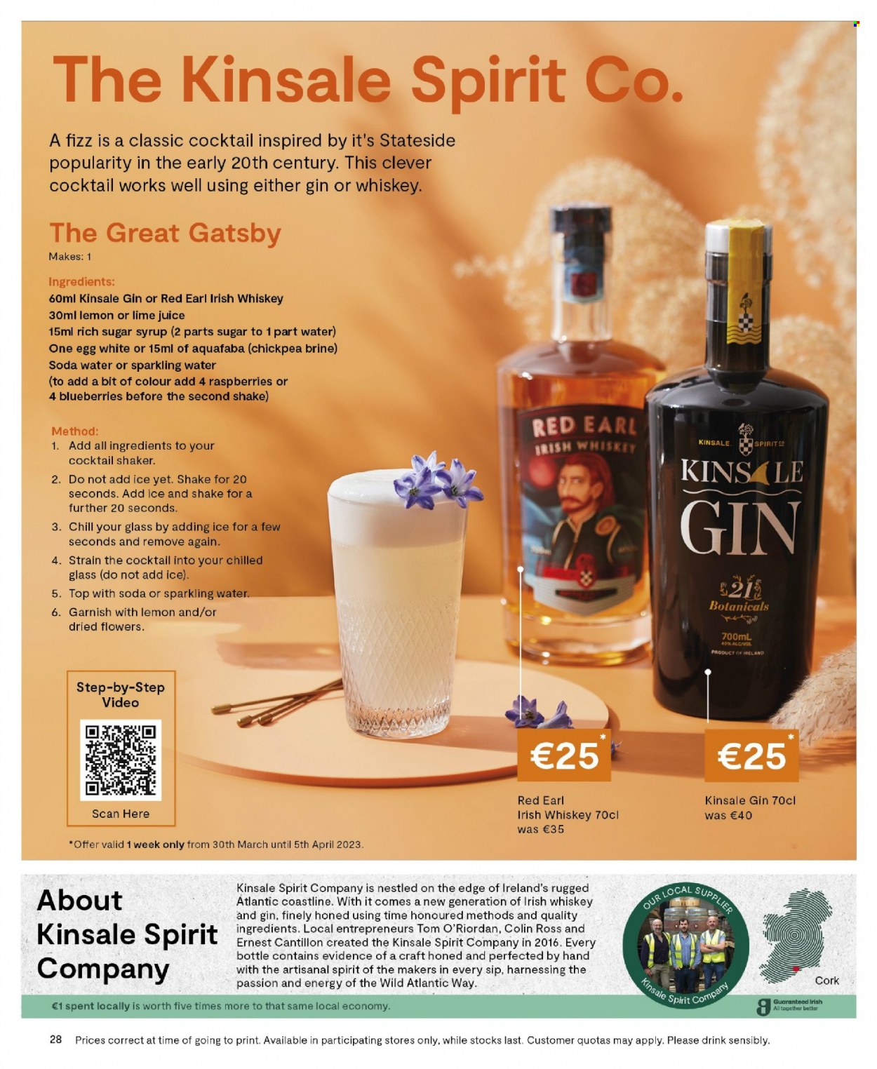 thumbnail - SuperValu offer  - 01.03.2023 - 30.04.2023 - Sales products - eggs, syrup, sparkling water, water, gin, whiskey, irish whiskey, whisky. Page 28.