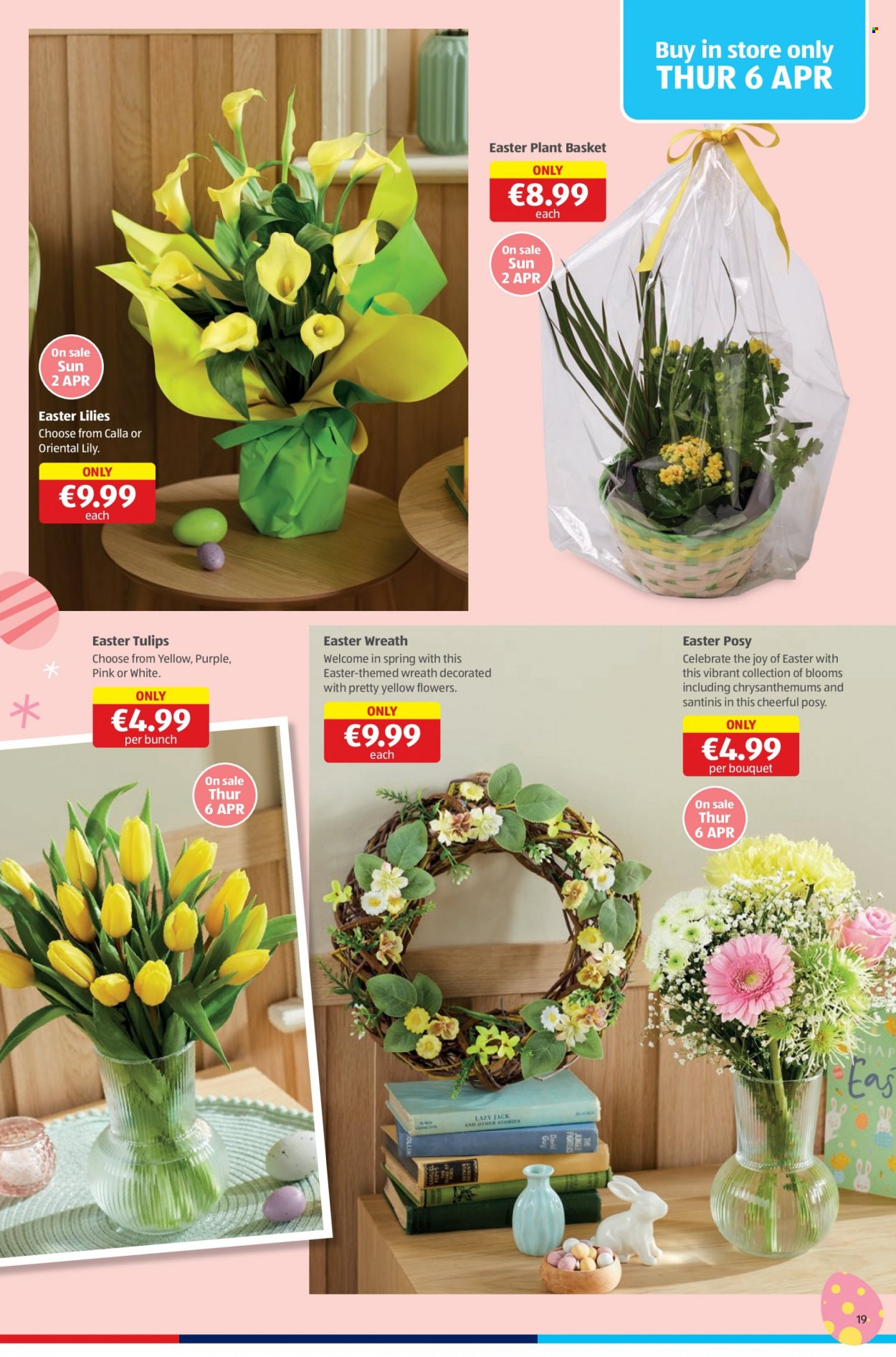 thumbnail - Aldi offer  - Sales products - basket, wreath, tulip, bouquet, flowers, lily. Page 19.
