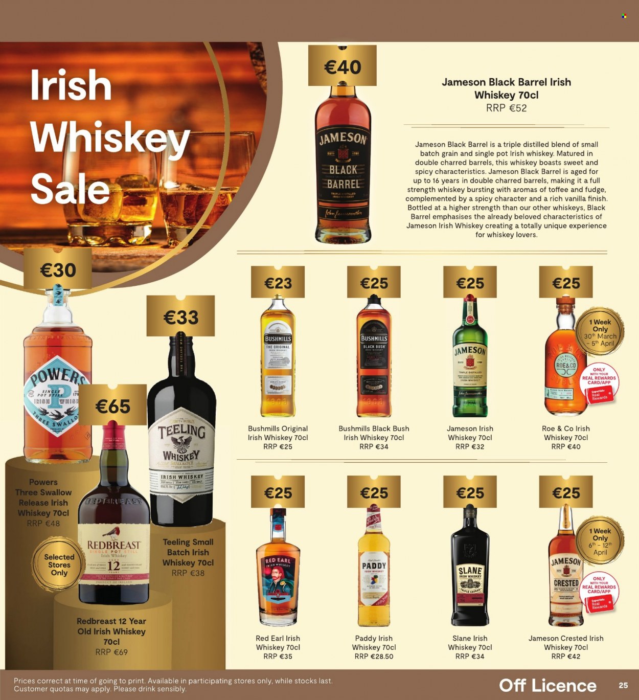 thumbnail - SuperValu offer  - 30.03.2023 - 12.04.2023 - Sales products - fudge, toffee, whiskey, irish whiskey, Jameson, whisky. Page 27.