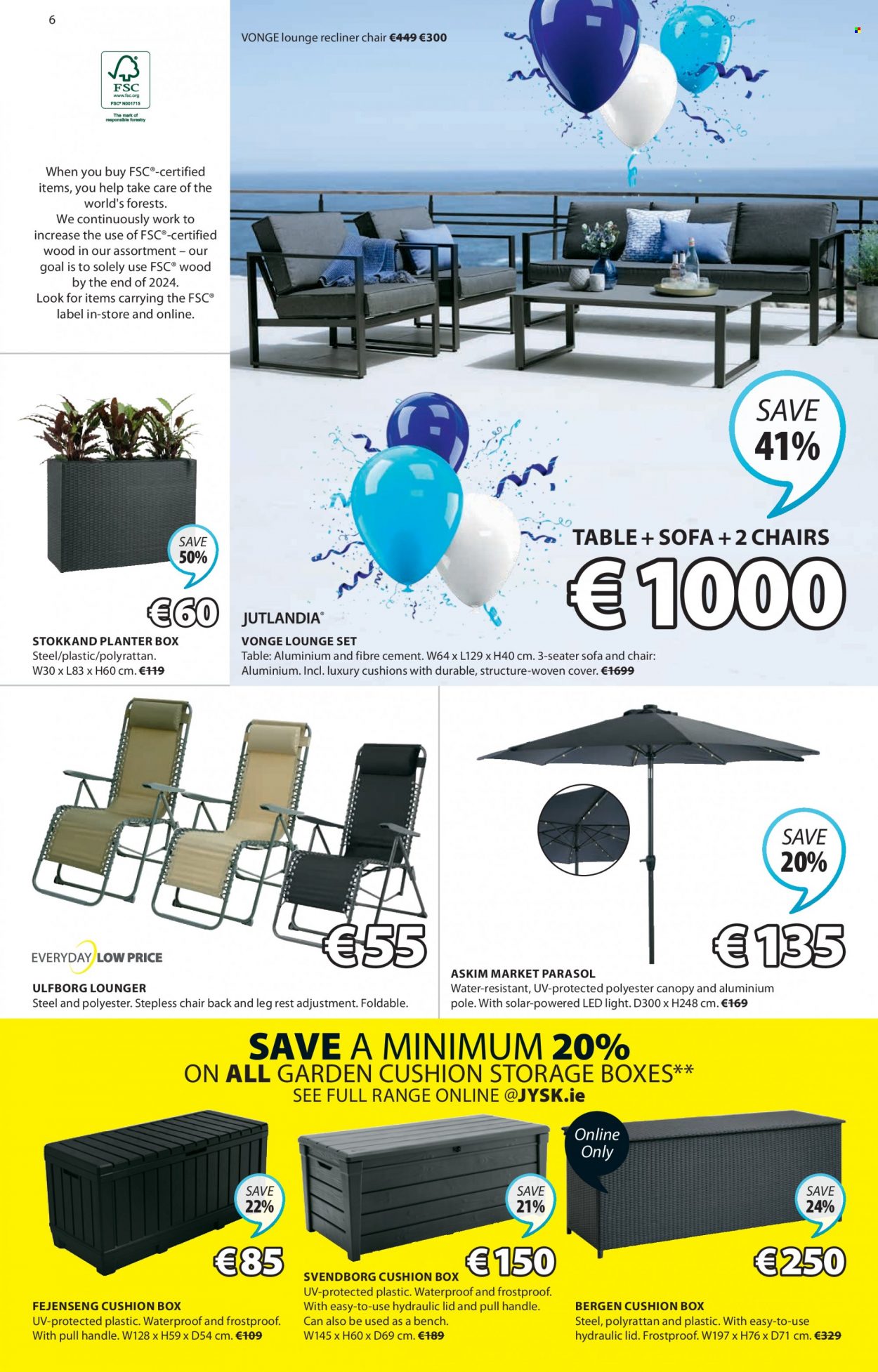 thumbnail - JYSK offer  - 30.03.2023 - 12.04.2023 - Sales products - storage box, table, chair, bench, sofa, recliner chair, lounge, cushion, lid, LED light, plant pot, planter box. Page 6.