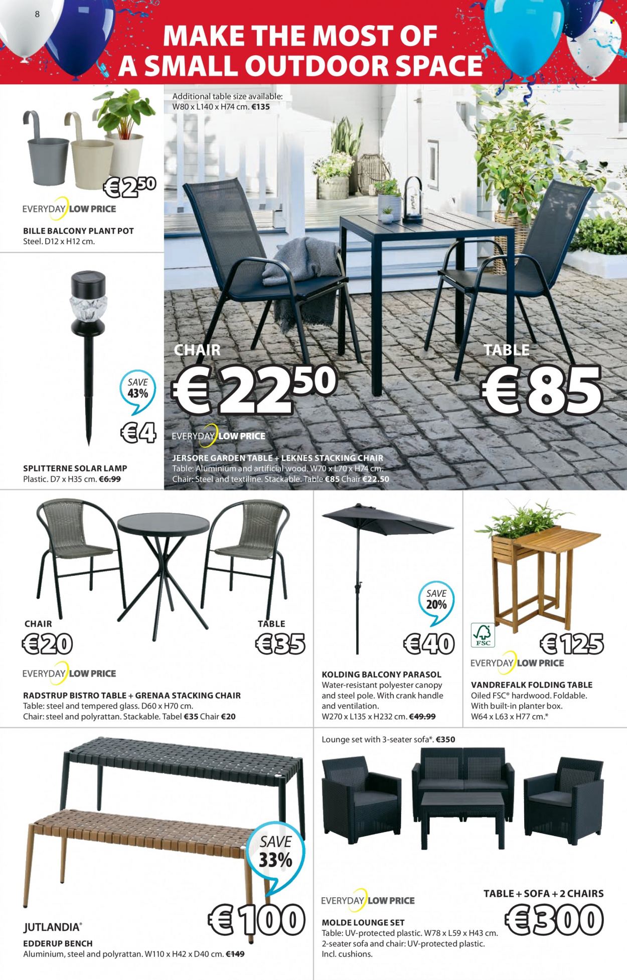 thumbnail - JYSK offer  - 30.03.2023 - 12.04.2023 - Sales products - table, chair, bench, sofa, lounge, folding table, cushion, pot, lamp, plant pot, planter box. Page 8.