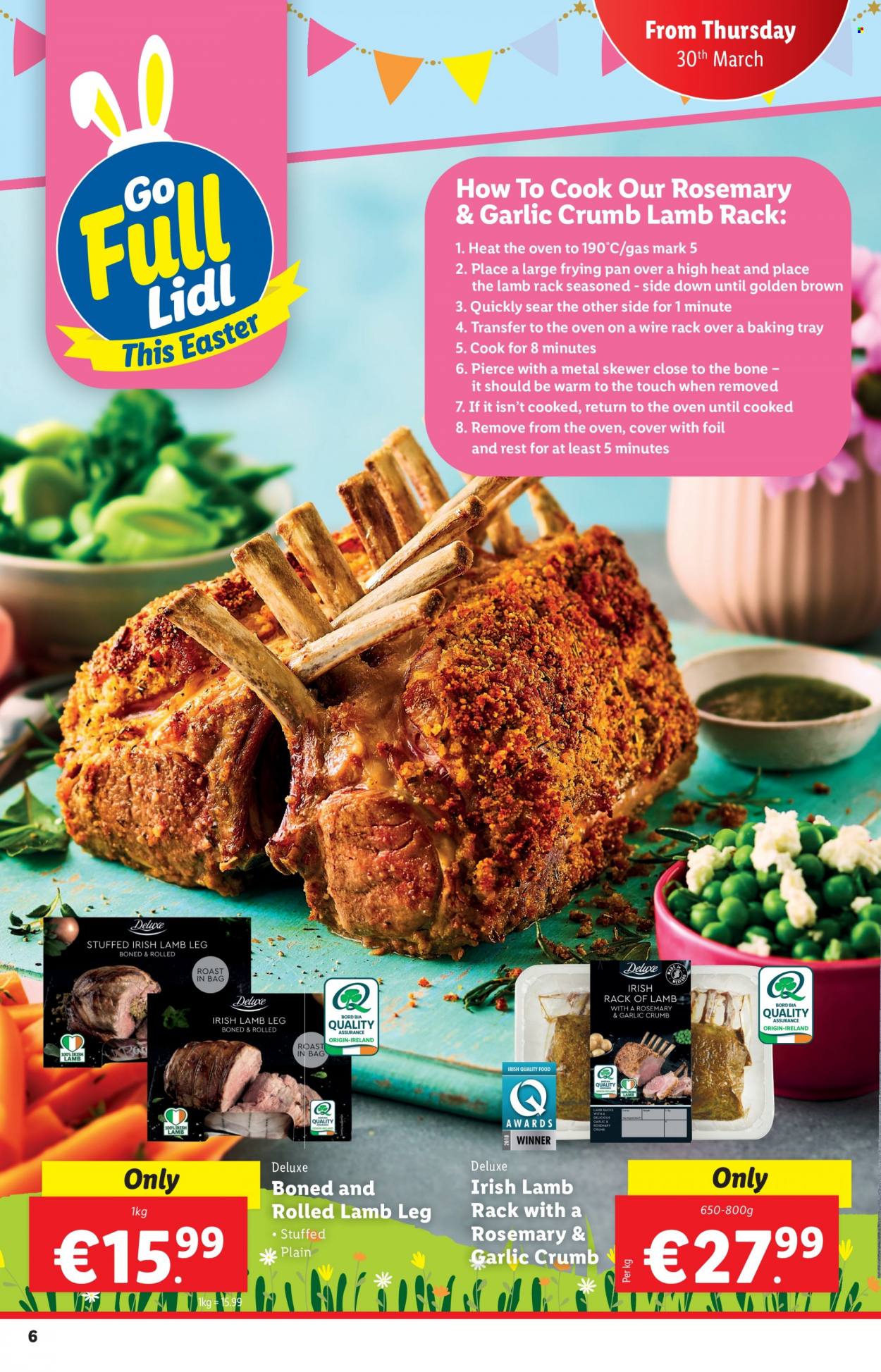 thumbnail - Lidl offer  - Sales products - roast, lamb meat, lamb roast, rack of lamb, lamb leg, tray, pan, baking tray. Page 6.