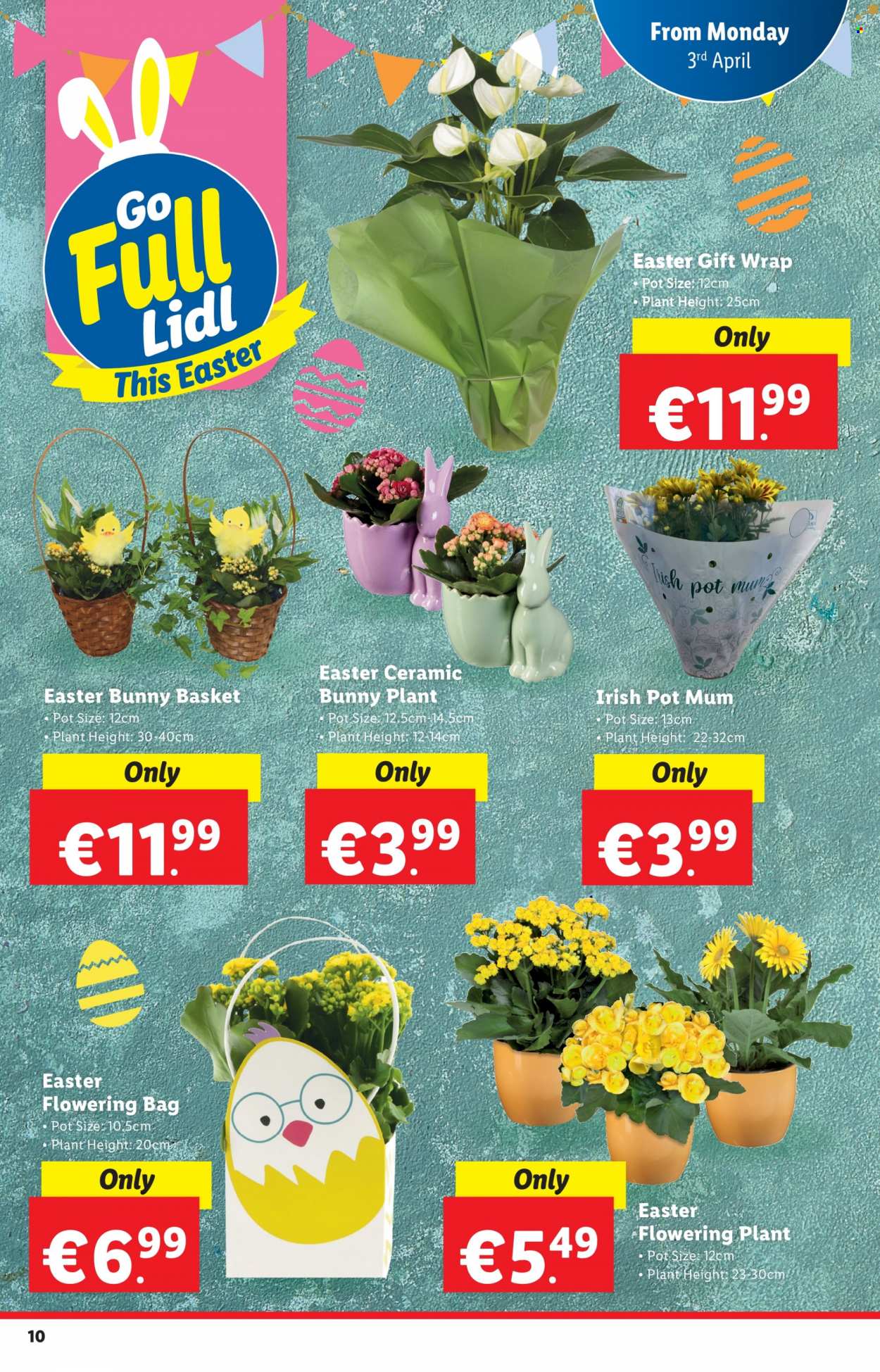 thumbnail - Lidl offer  - Sales products - easter bunny, Mum, bag, basket, pot, gift wrap, plant pot. Page 10.