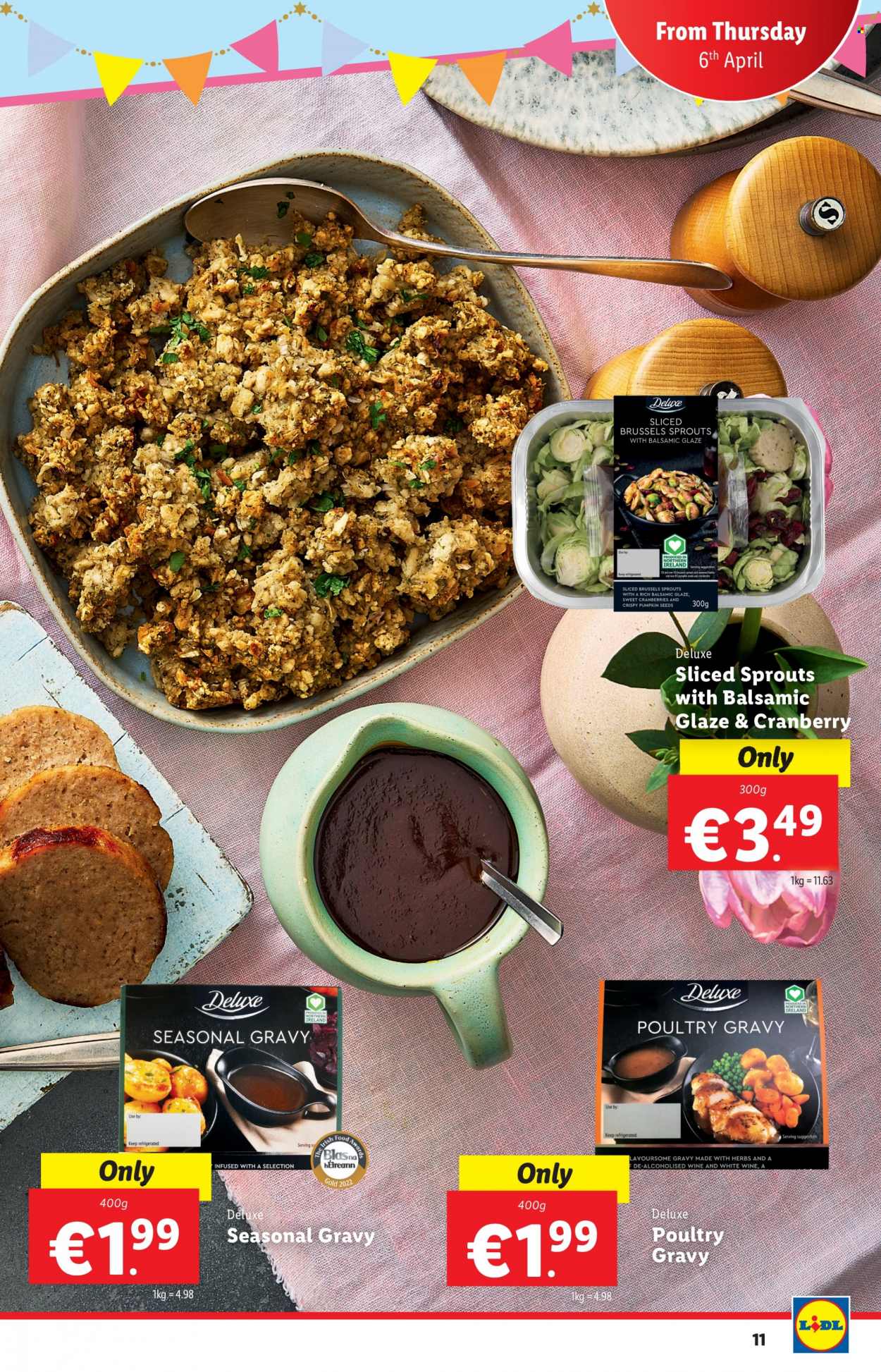 thumbnail - Lidl offer  - 06.04.2023 - 12.04.2023 - Sales products - brussel sprouts, balsamic glaze, pumpkin seeds, wine. Page 11.