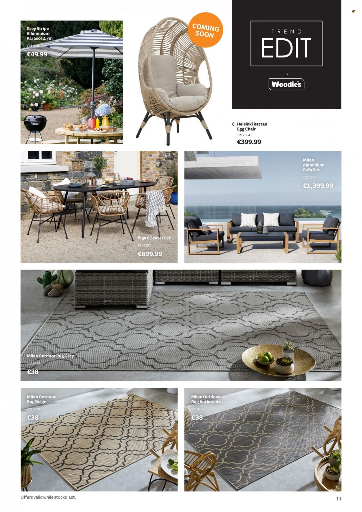 thumbnail - Woodie's offer  - Sales products - chair, sofa, seating set, rug, sun shade. Page 11.
