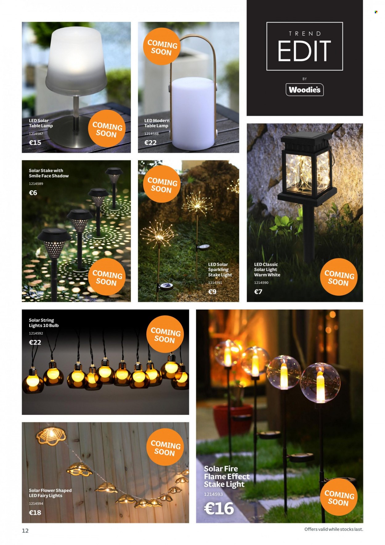 thumbnail - Woodie's offer  - Sales products - bulb, lamp, solar light, table lamp, solar string, string lights, solar stake. Page 12.