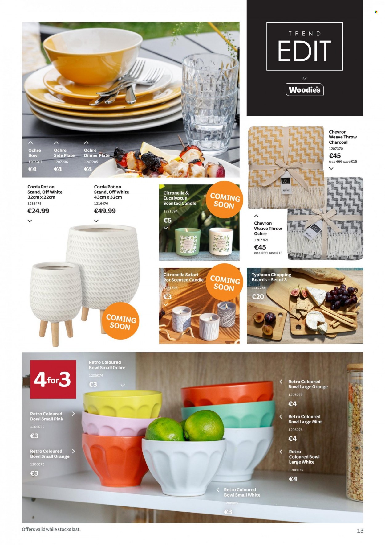 thumbnail - Woodie's offer  - Sales products - plate, pot, dinner plate, bowl, candle, blanket, charcoal. Page 13.