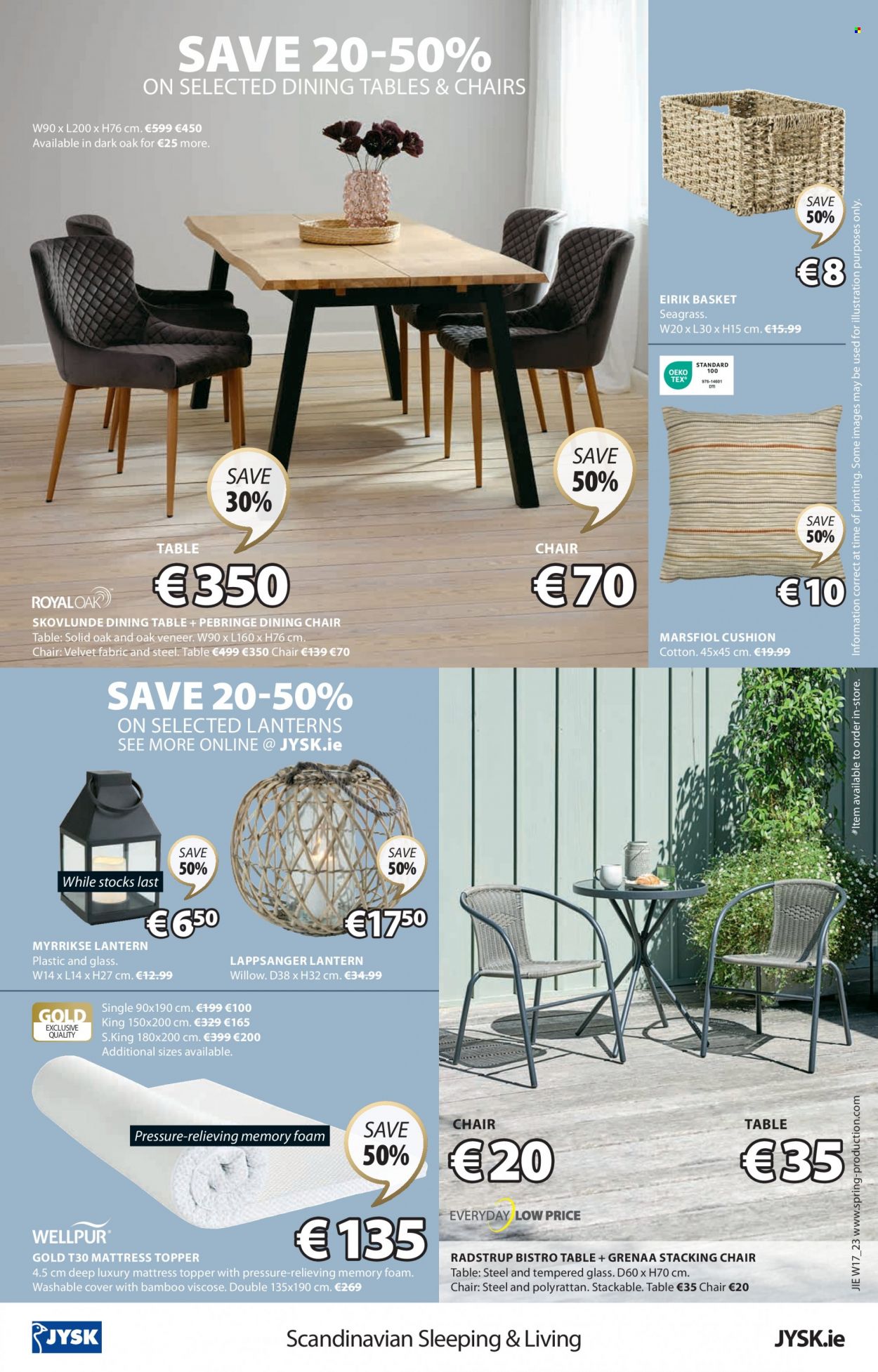 thumbnail - JYSK offer  - 27.04.2023 - 31.05.2023 - Sales products - dining table, table, chair, dining chair, coctail table, mattress protector, cushion, lantern, basket, chair pad, topper. Page 24.
