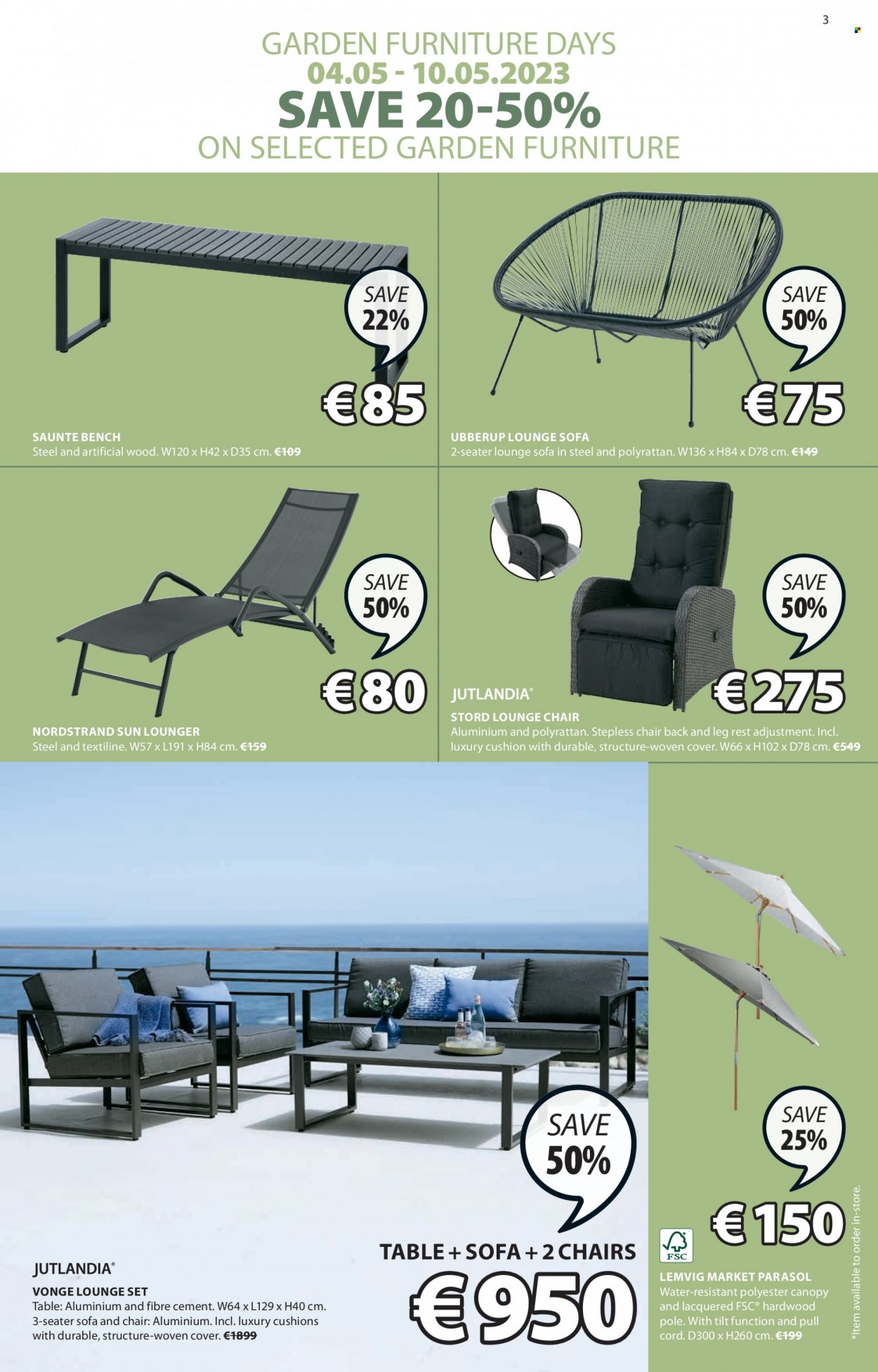 thumbnail - JYSK offer  - 04.05.2023 - 31.05.2023 - Sales products - table, chair, bench, sofa, lounge, garden furniture, lounger, cushion. Page 3.