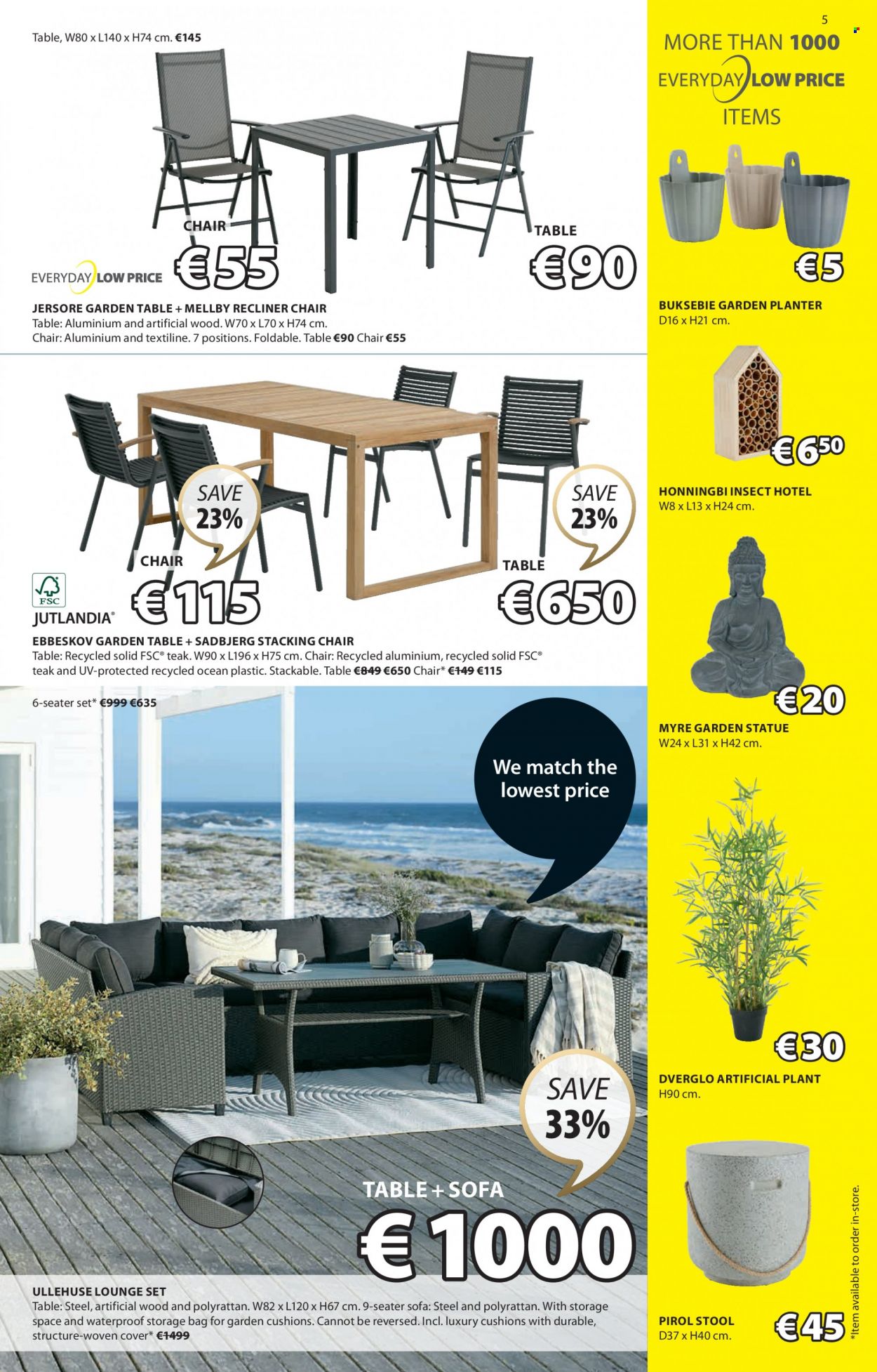 thumbnail - JYSK offer  - 04.05.2023 - 31.05.2023 - Sales products - table, stool, chair, sofa, recliner chair, lounge, cushion, artificial plant, storage bag, plant pot. Page 5.